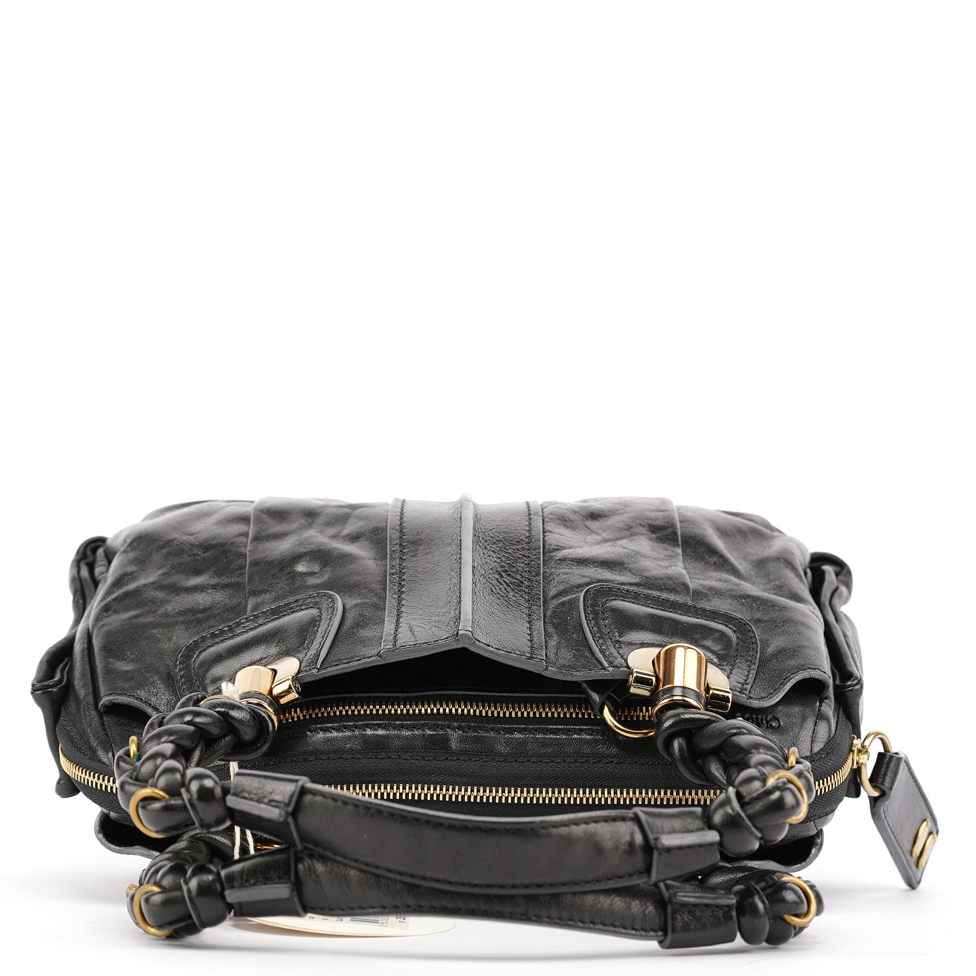 Black Leather Knotted Tote Bag