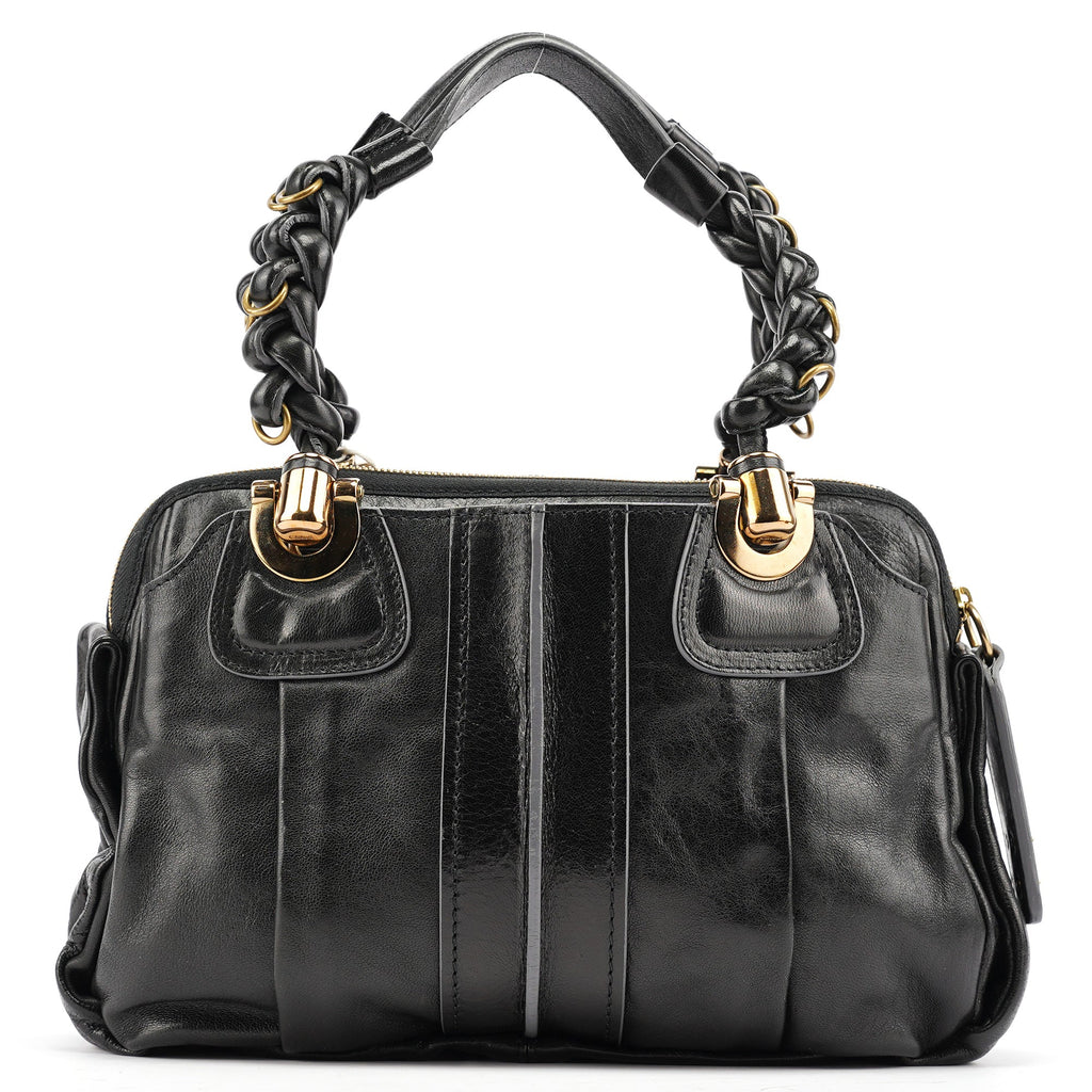 Black Leather Knotted Tote Bag