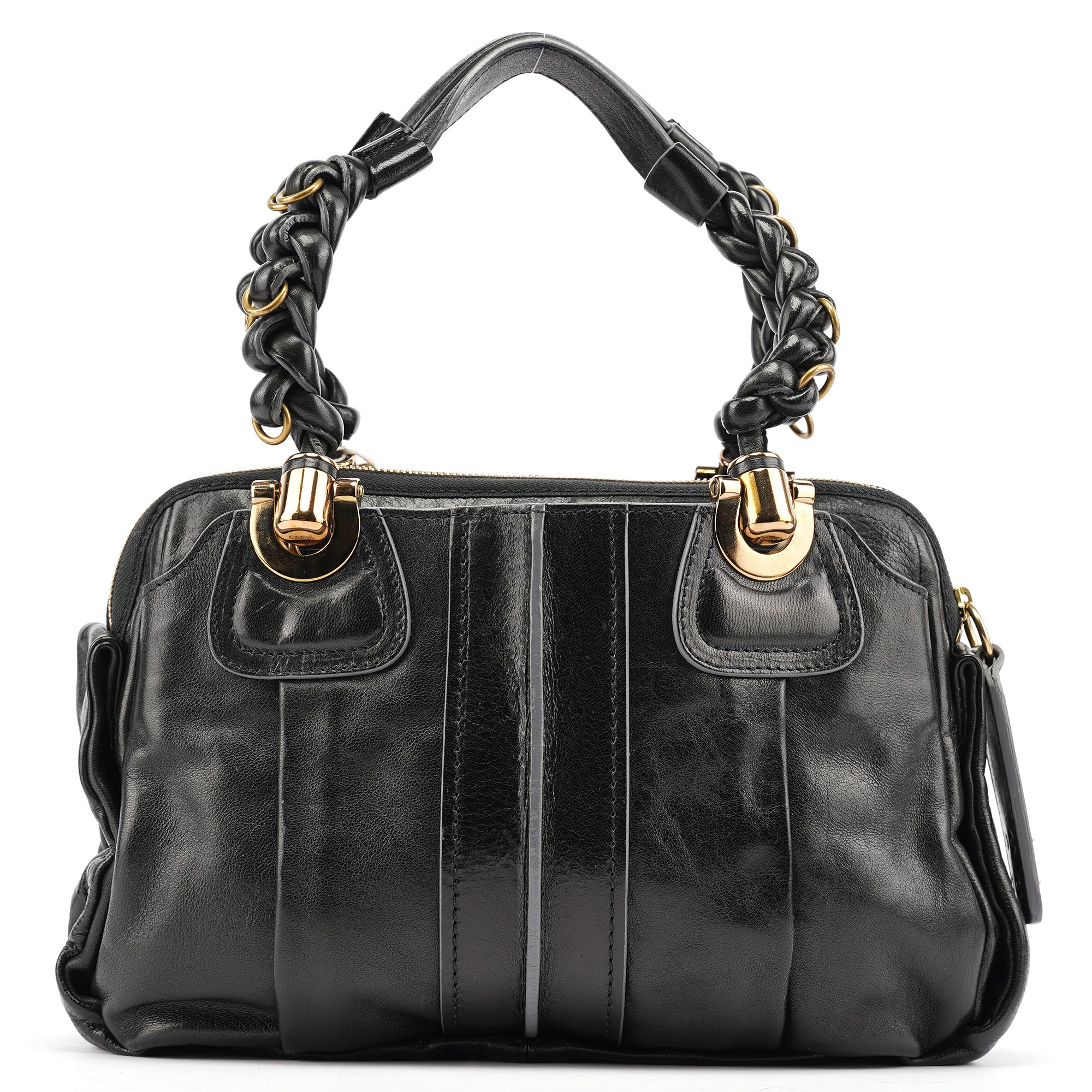 Black Leather Knotted Tote Bag