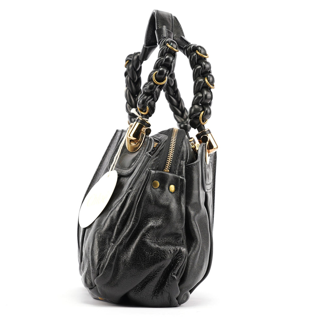 Black Leather Knotted Tote Bag