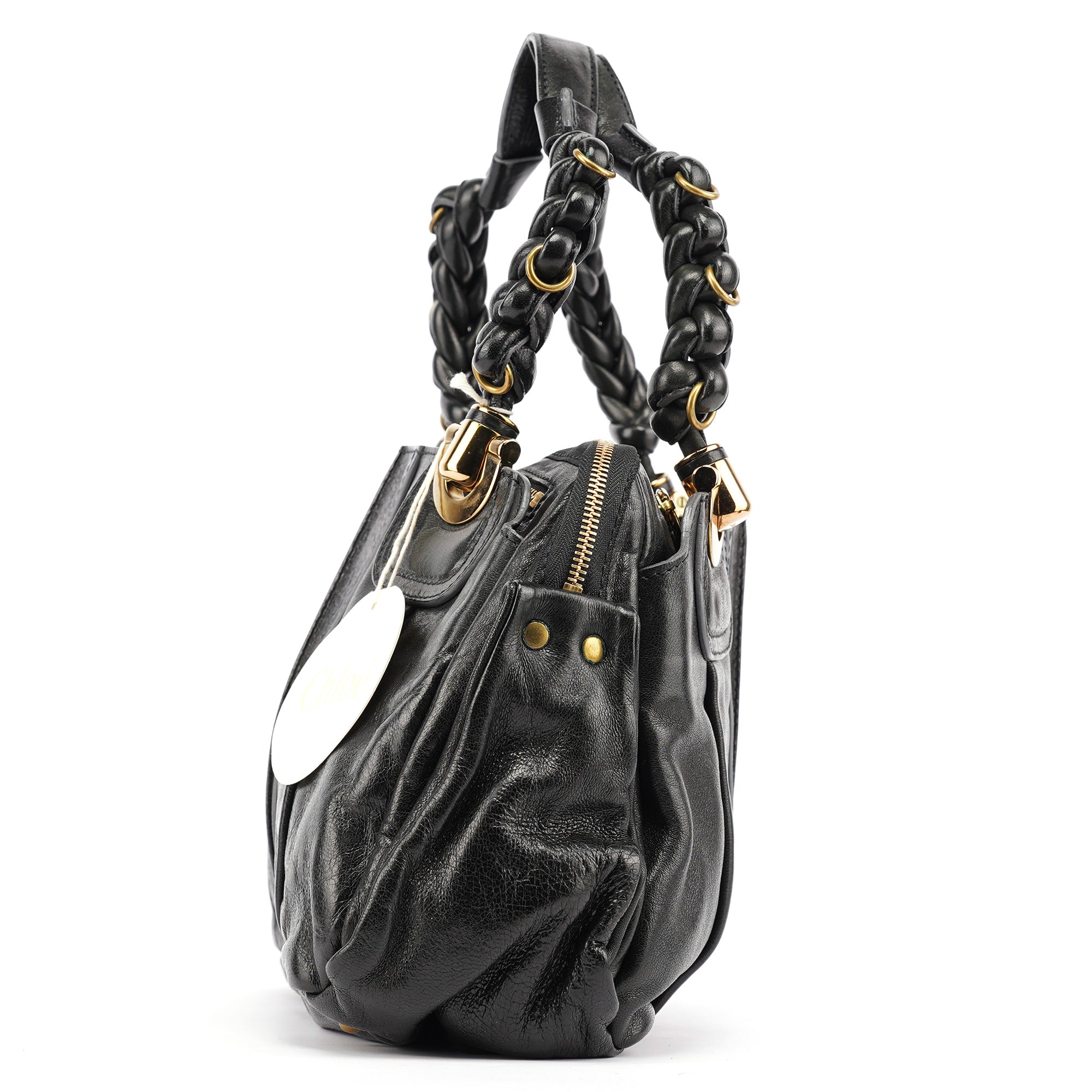 Black Leather Knotted Tote Bag