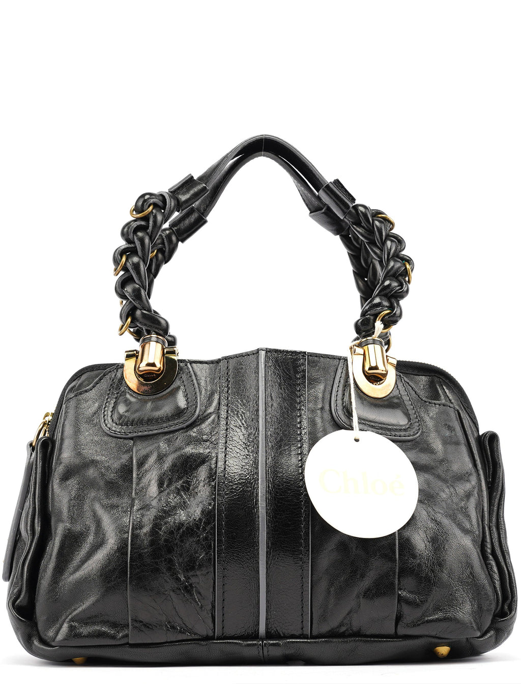 Black Leather Knotted Tote Bag