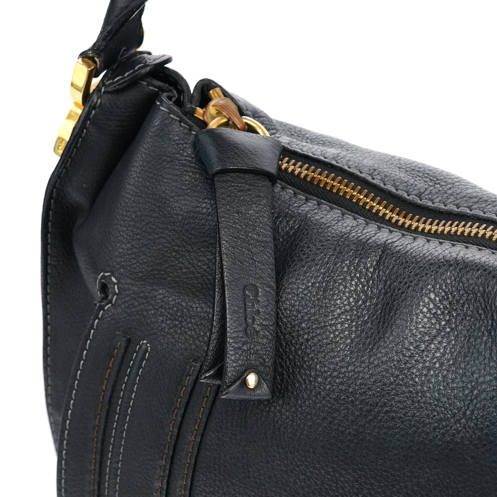 Black Leather Marcie Hobo Shoulder Bag