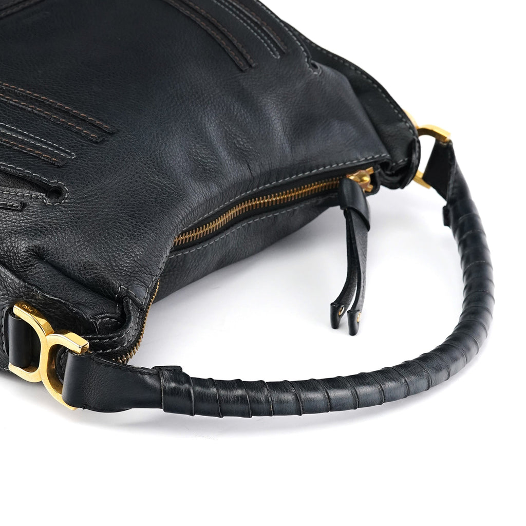 Black Leather Marcie Hobo Shoulder Bag