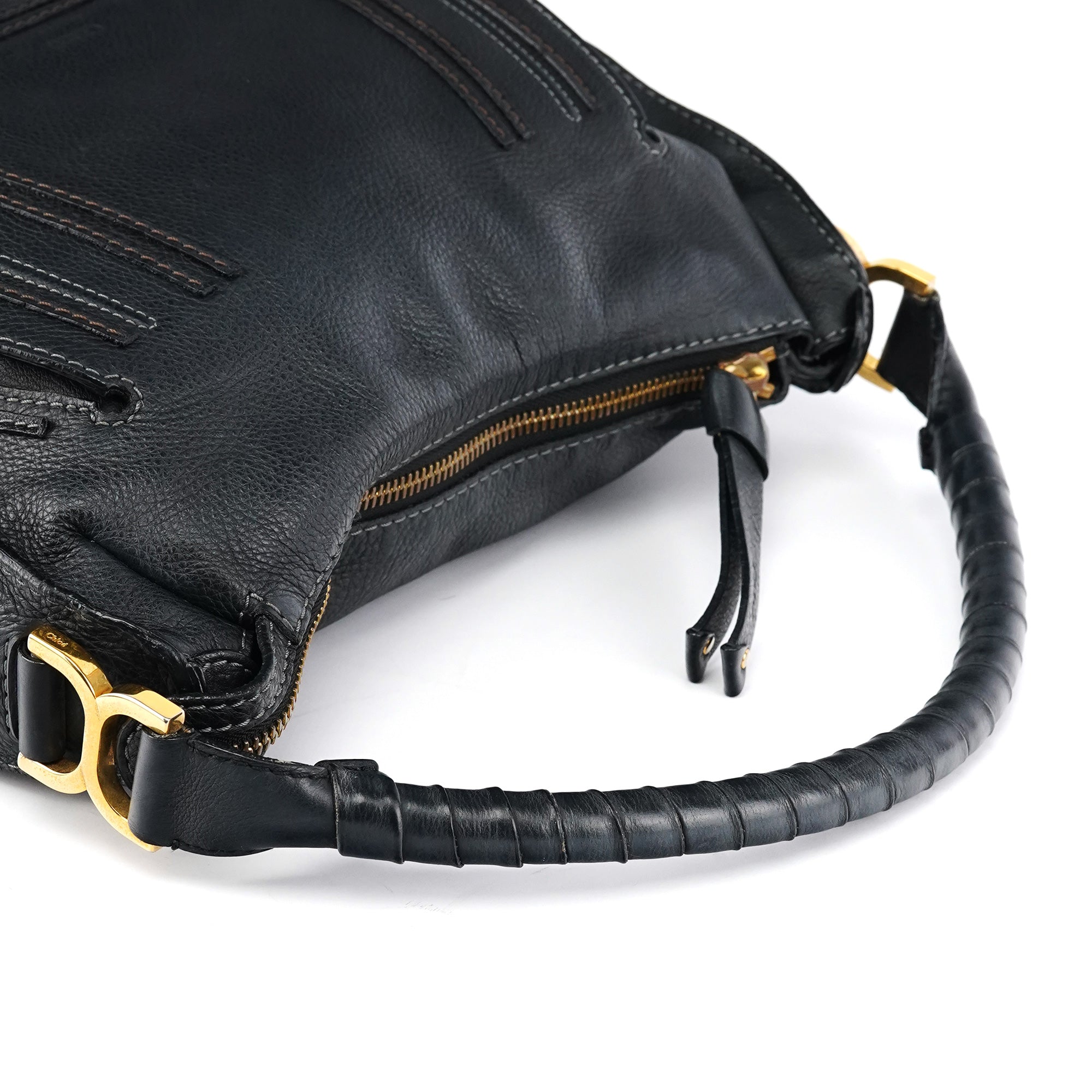 Black Leather Marcie Hobo Shoulder Bag