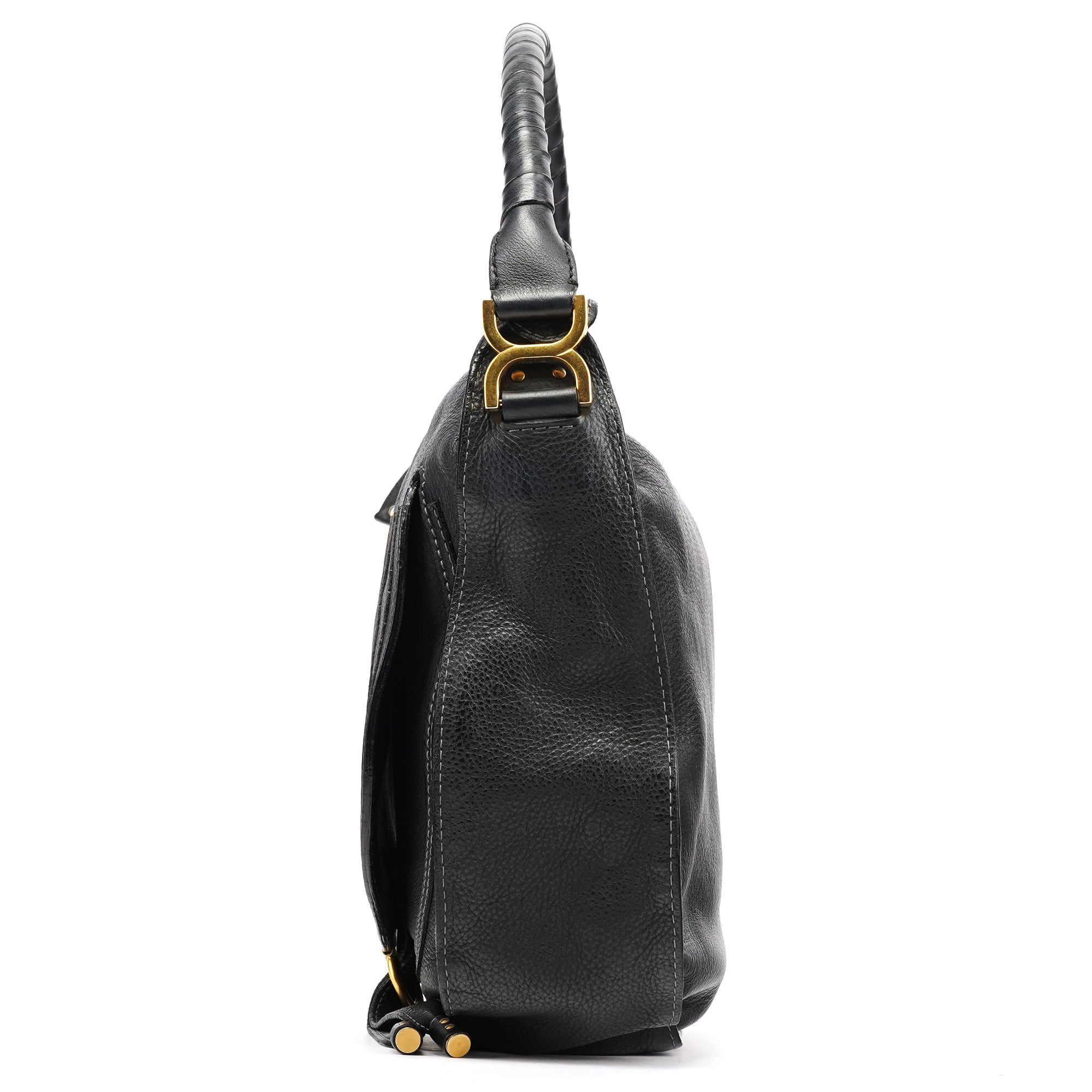 Black Leather Marcie Hobo Shoulder Bag