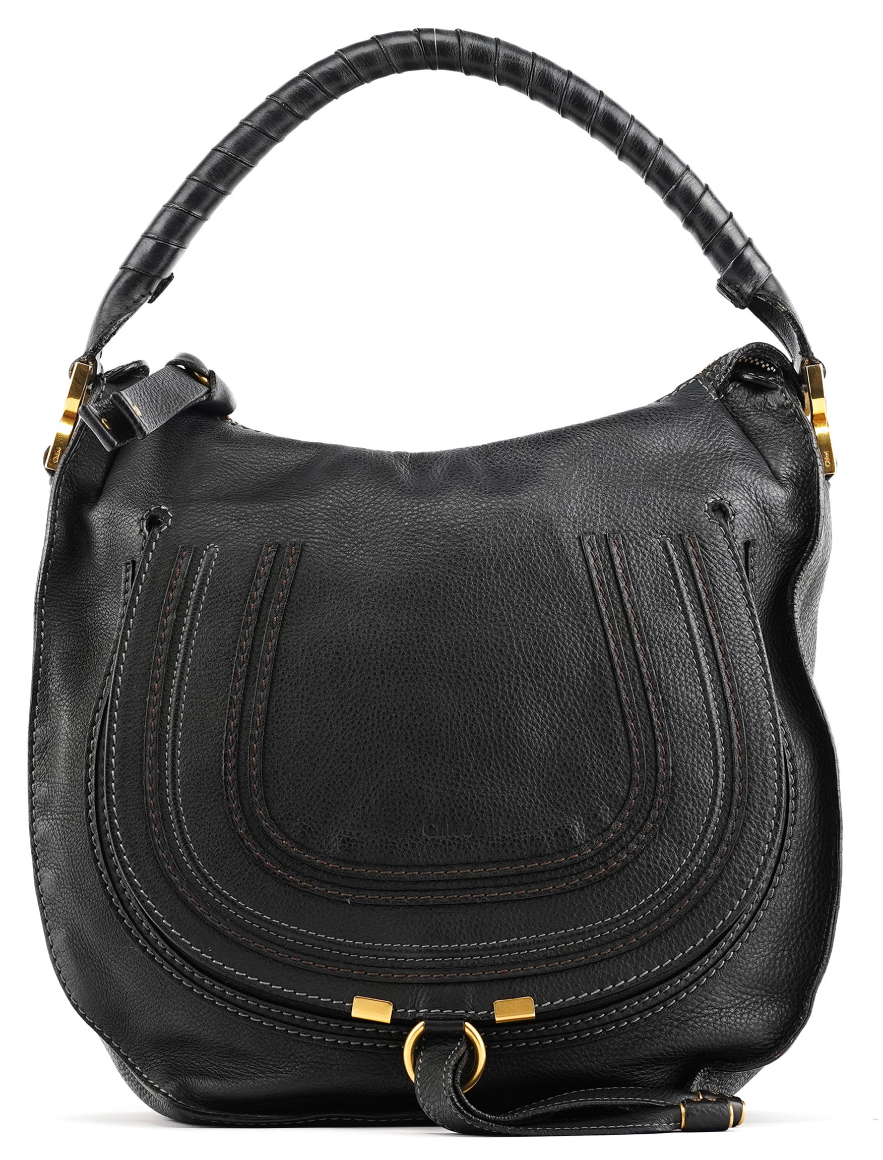 Black Leather Marcie Hobo Shoulder Bag