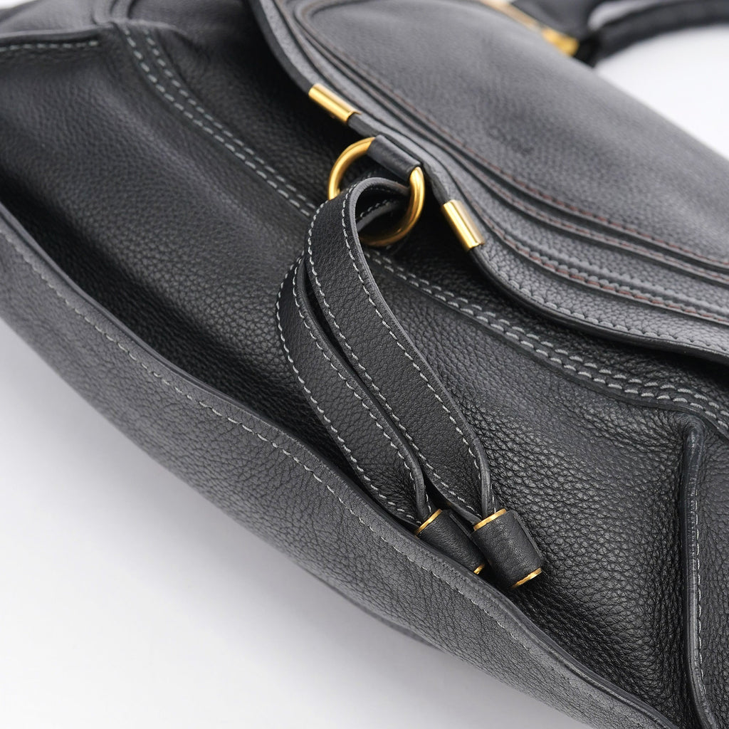 Black Leather Marcie Shoulder Bag