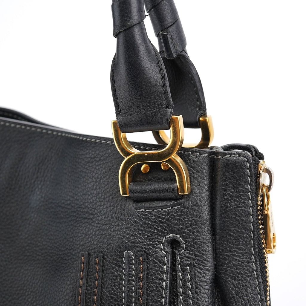 Black Leather Marcie Shoulder Bag