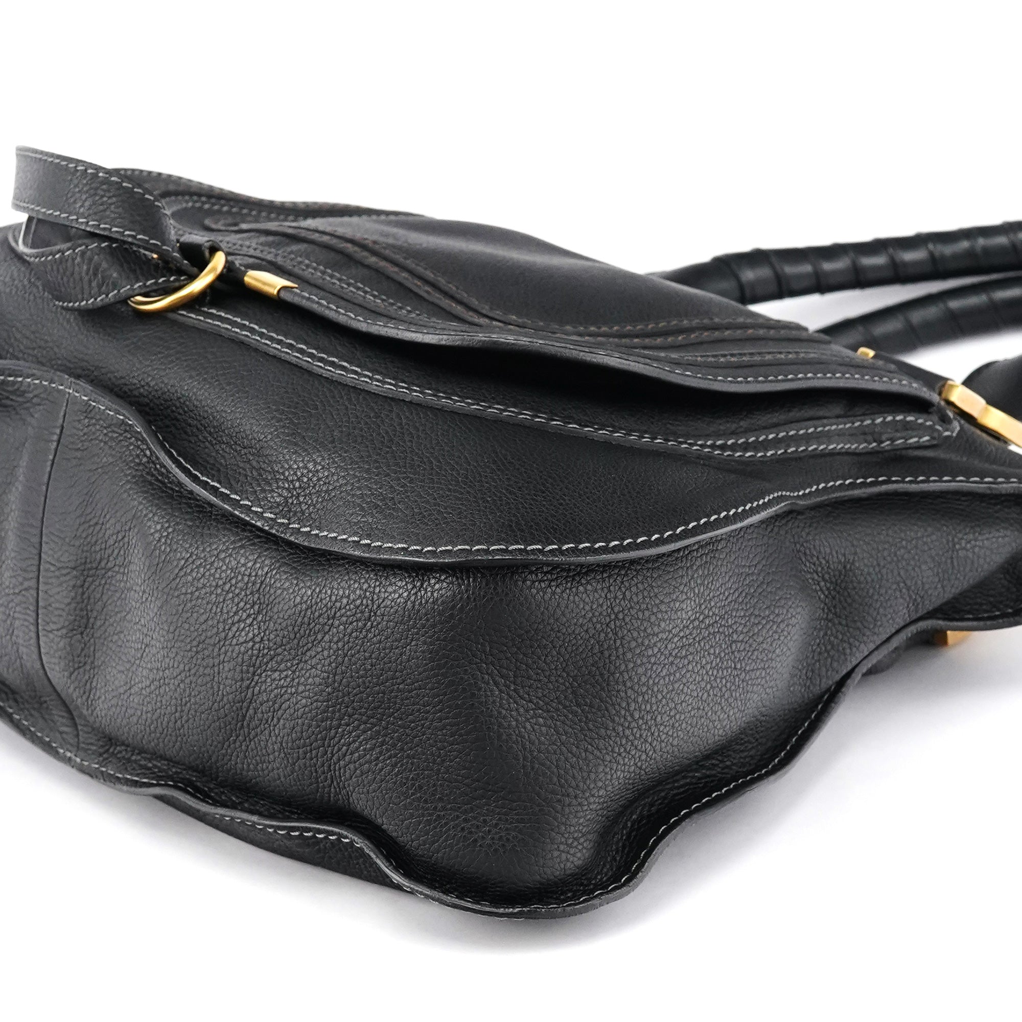 Black Leather Marcie Shoulder Bag
