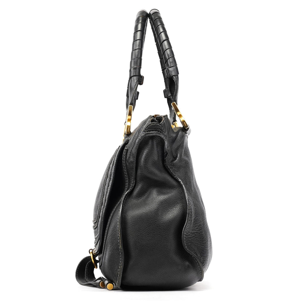 Black Leather Marcie Shoulder Bag