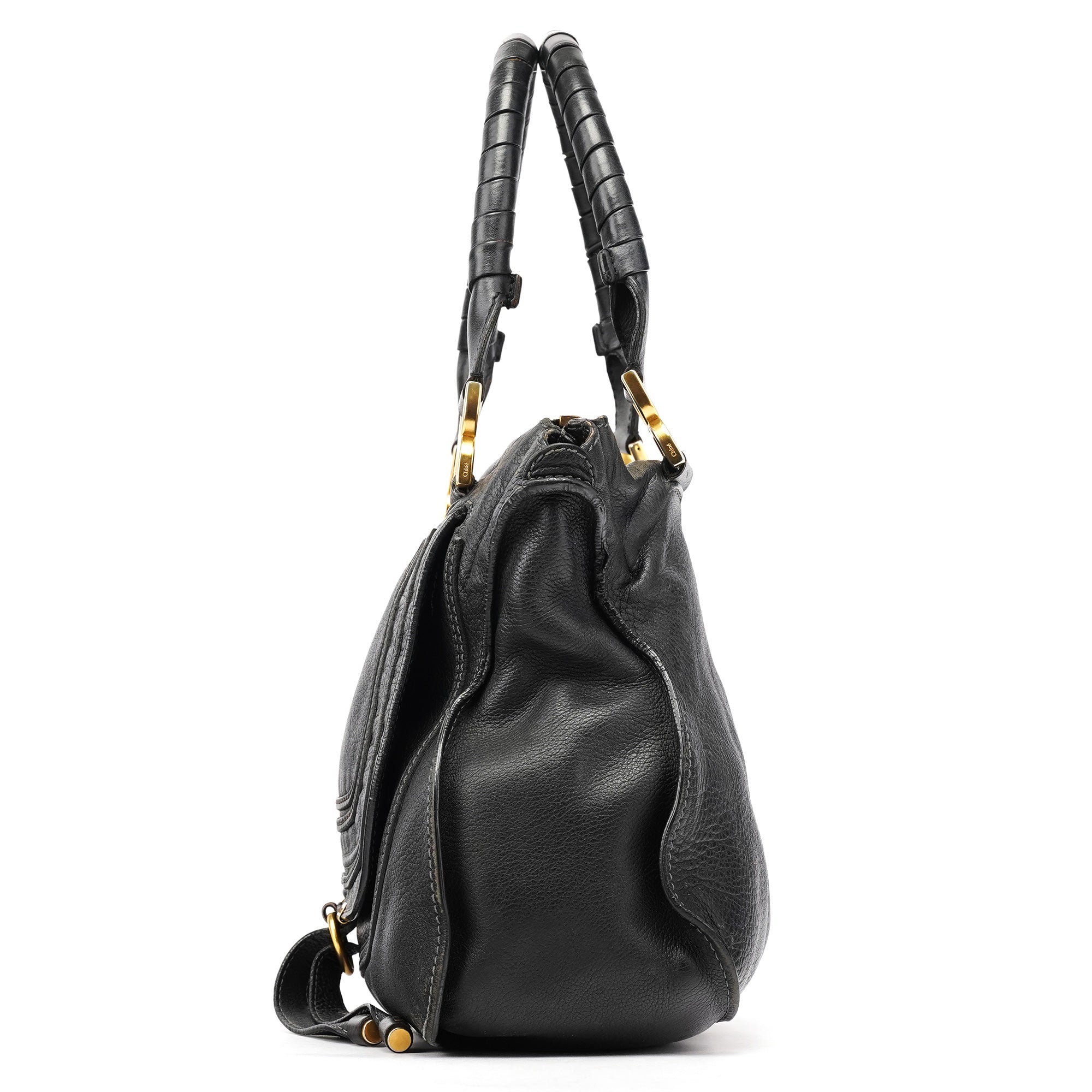 Black Leather Marcie Shoulder Bag
