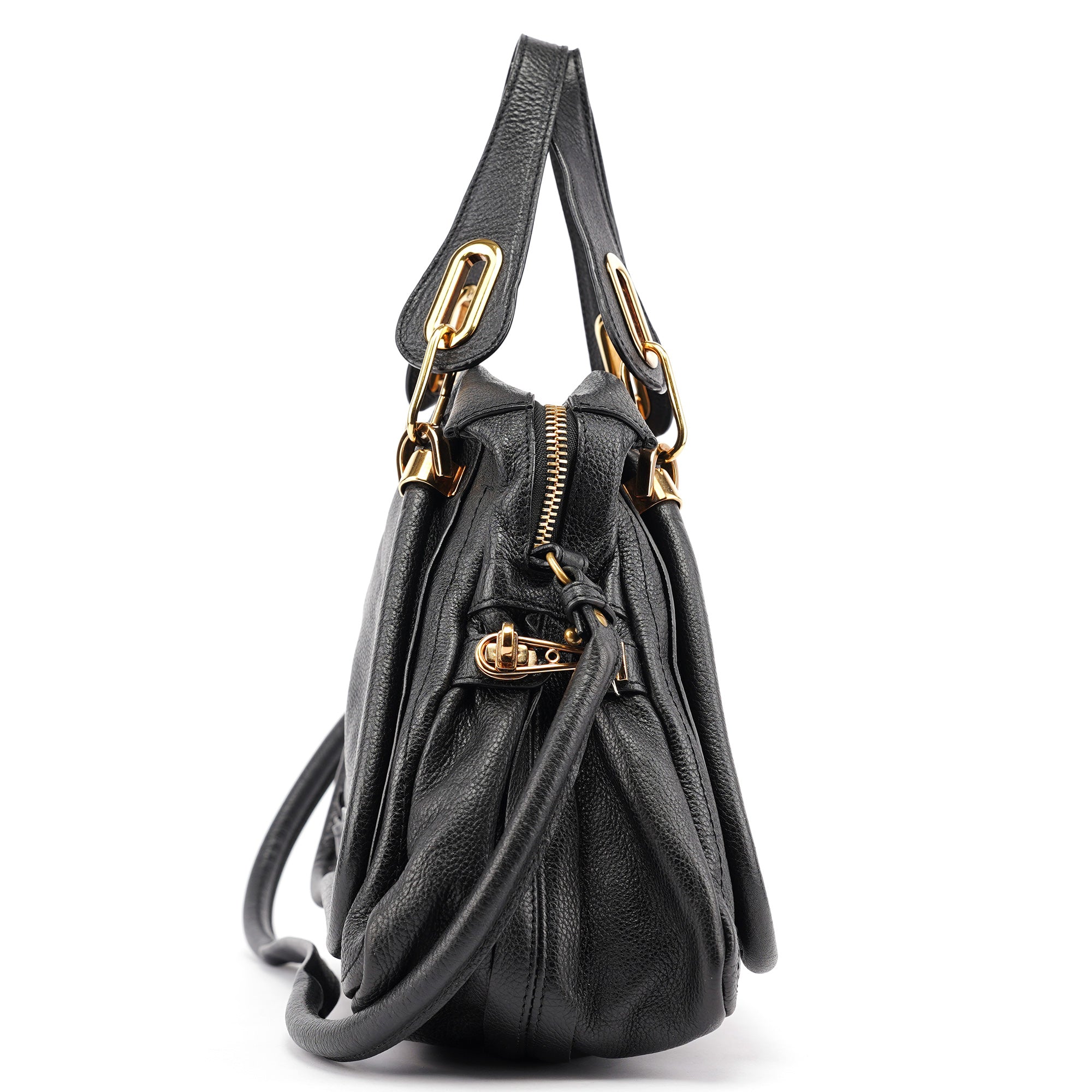 Black Leather Paraty 2-Way Shoulder Bag