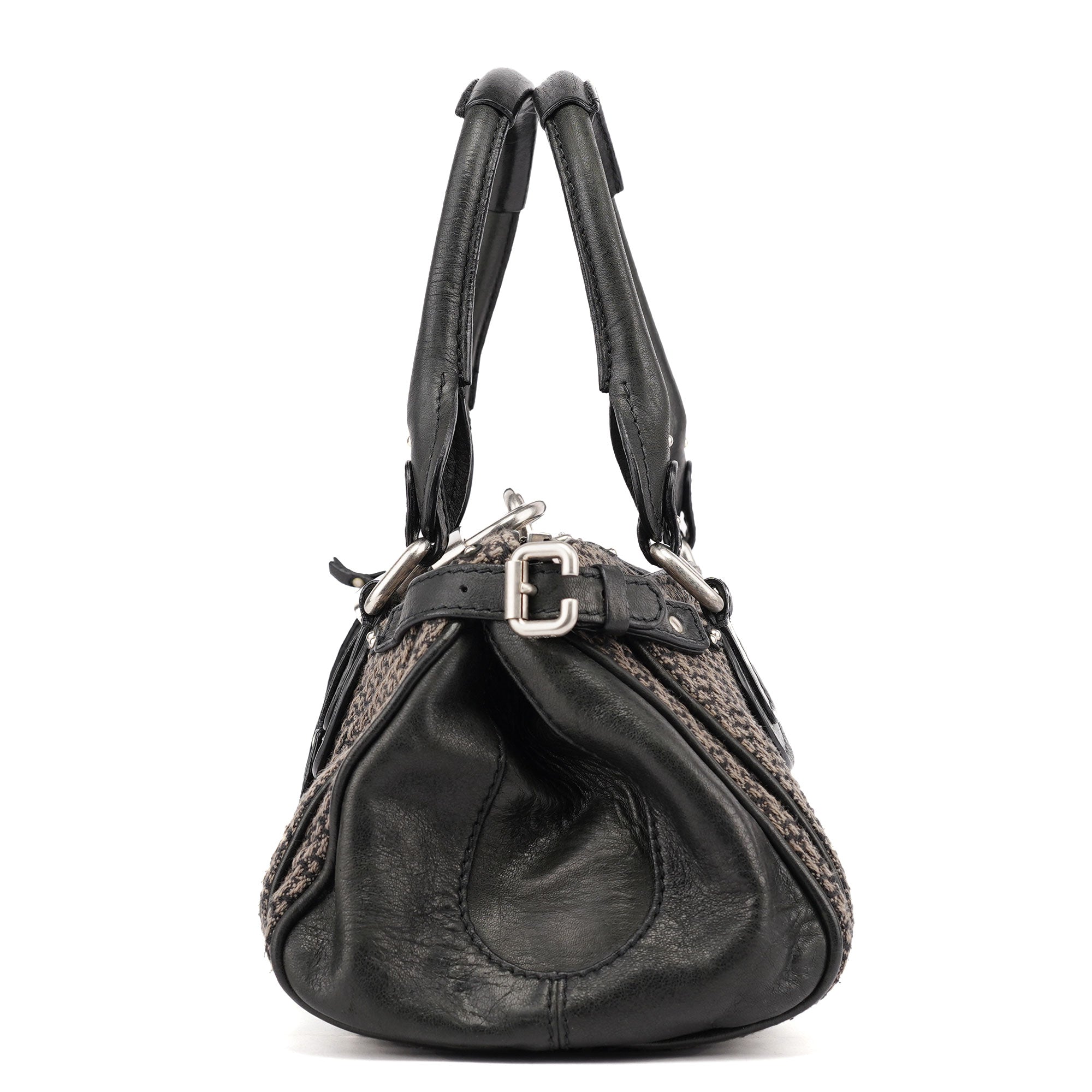 Black Leather Tweed Paddington Shoulder Bag