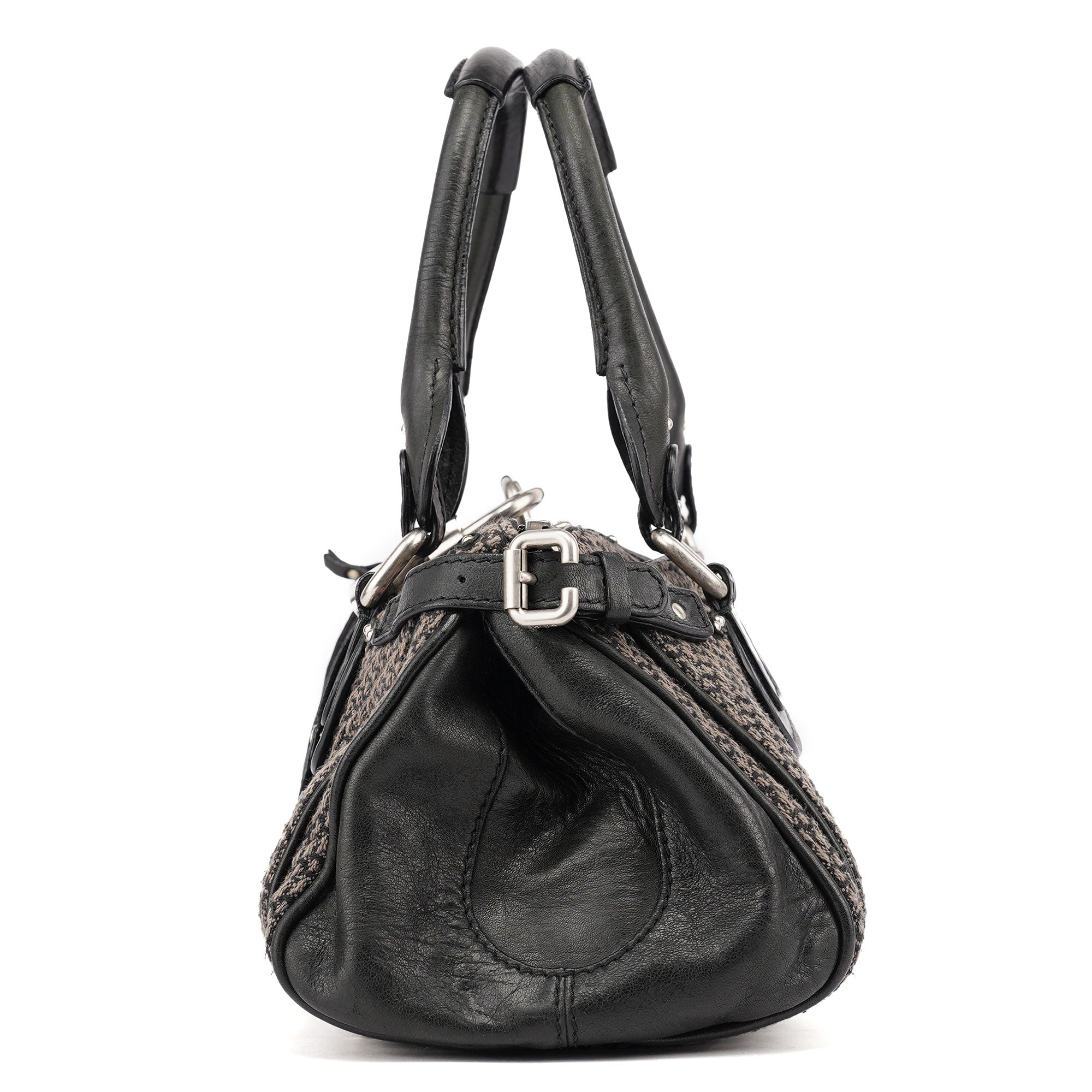 Black Leather Tweed Paddington Shoulder Bag