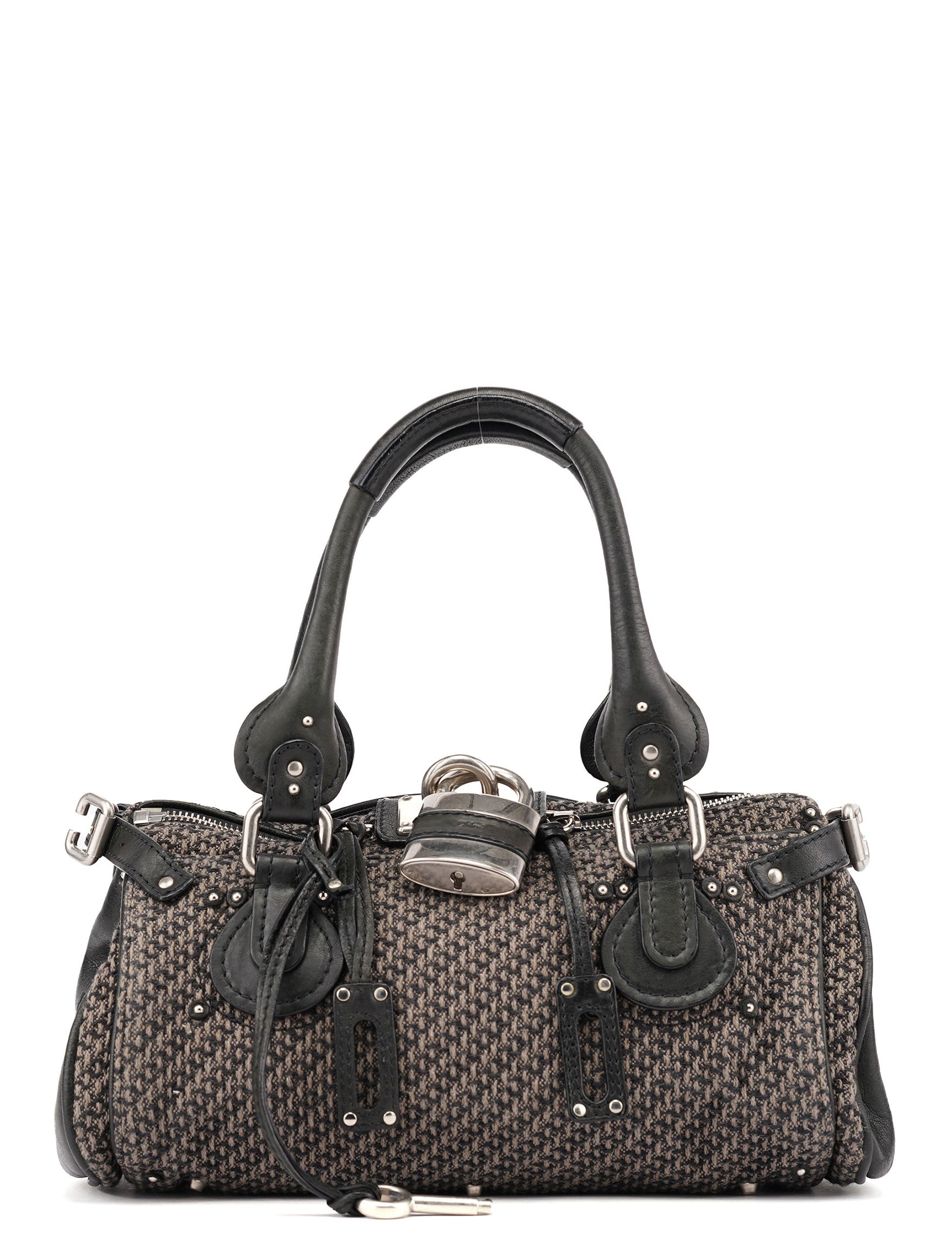 Black Leather Tweed Paddington Shoulder Bag