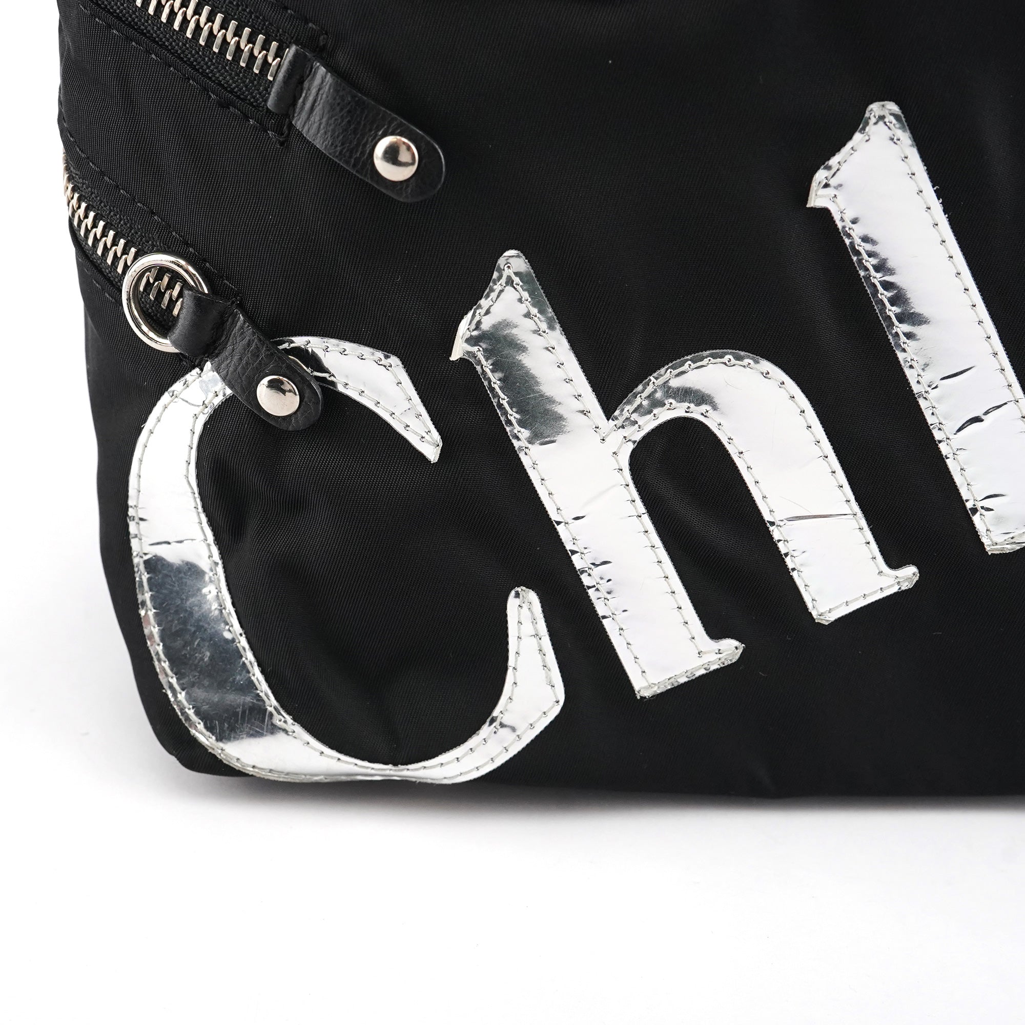 Black Nylon Silver Logo Tote Bag