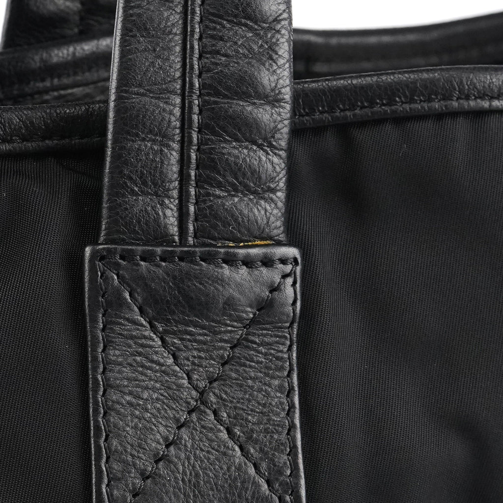 Black Nylon Silver Logo Tote Bag