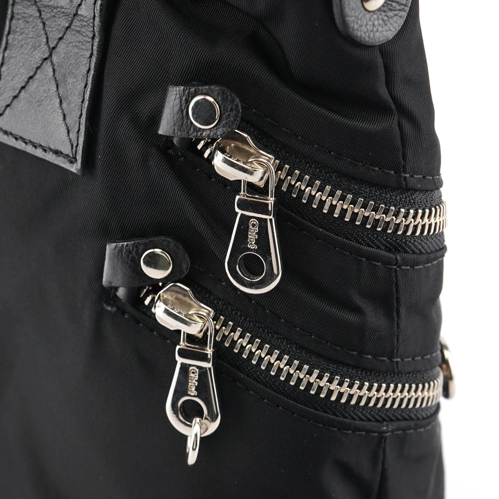 Black Nylon Silver Logo Tote Bag