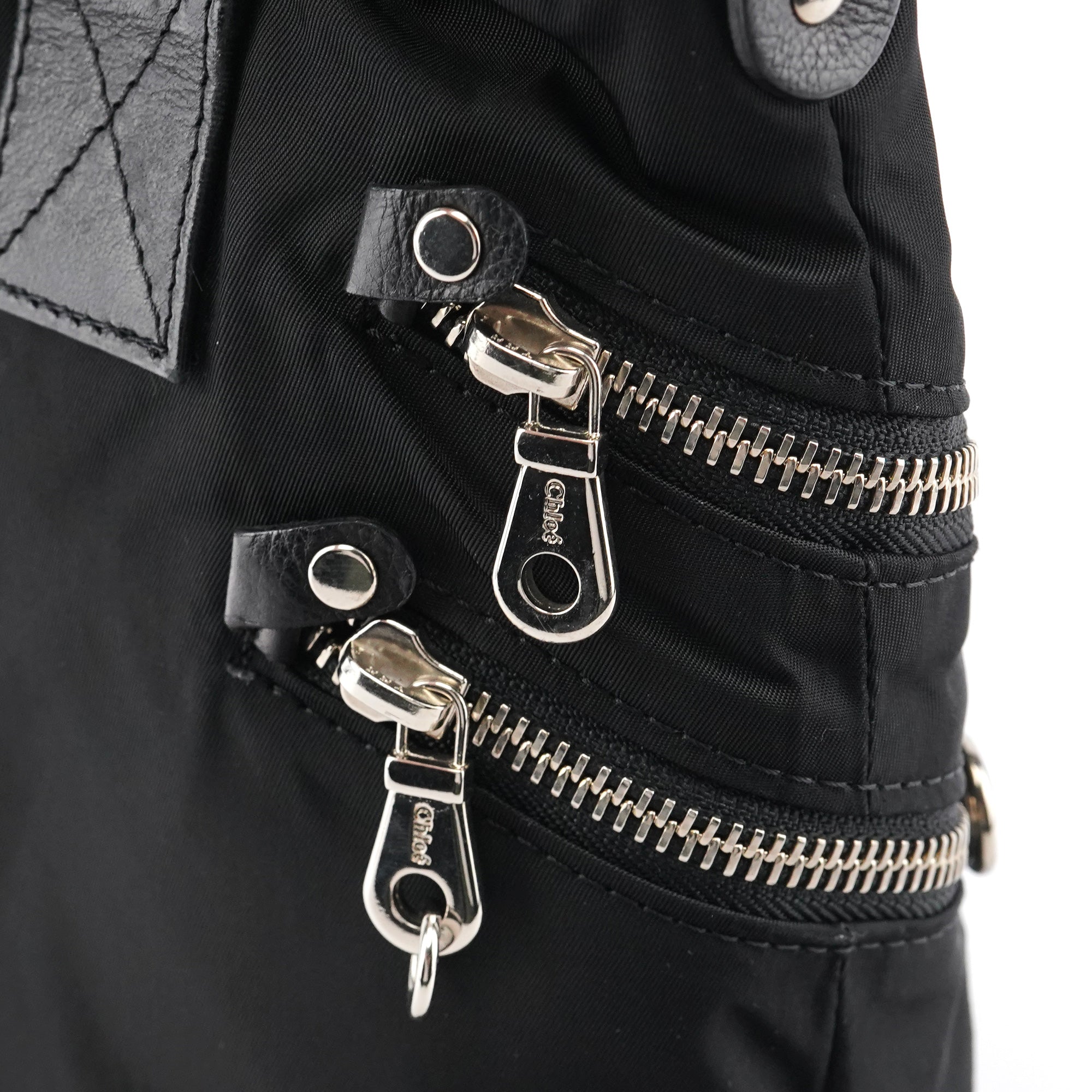 Black Nylon Silver Logo Tote Bag
