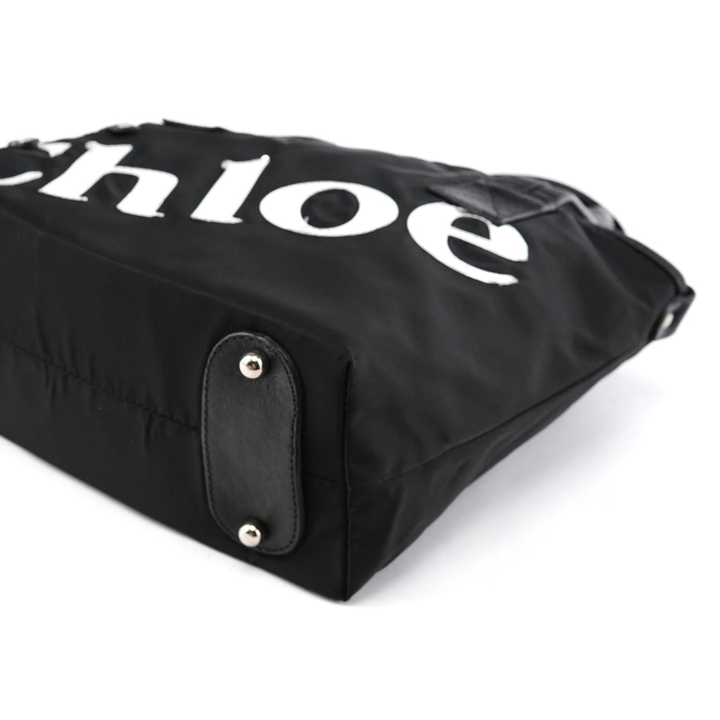 Black Nylon Silver Logo Tote Bag