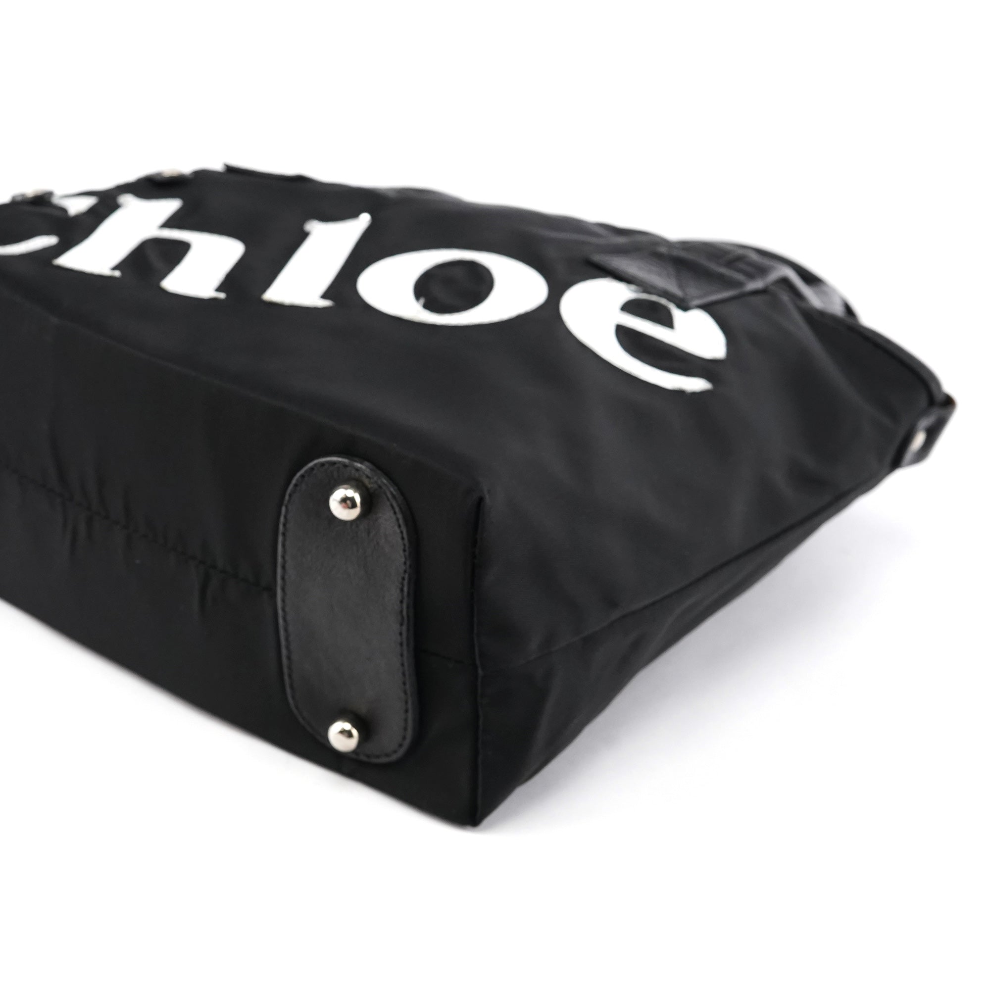 Black Nylon Silver Logo Tote Bag