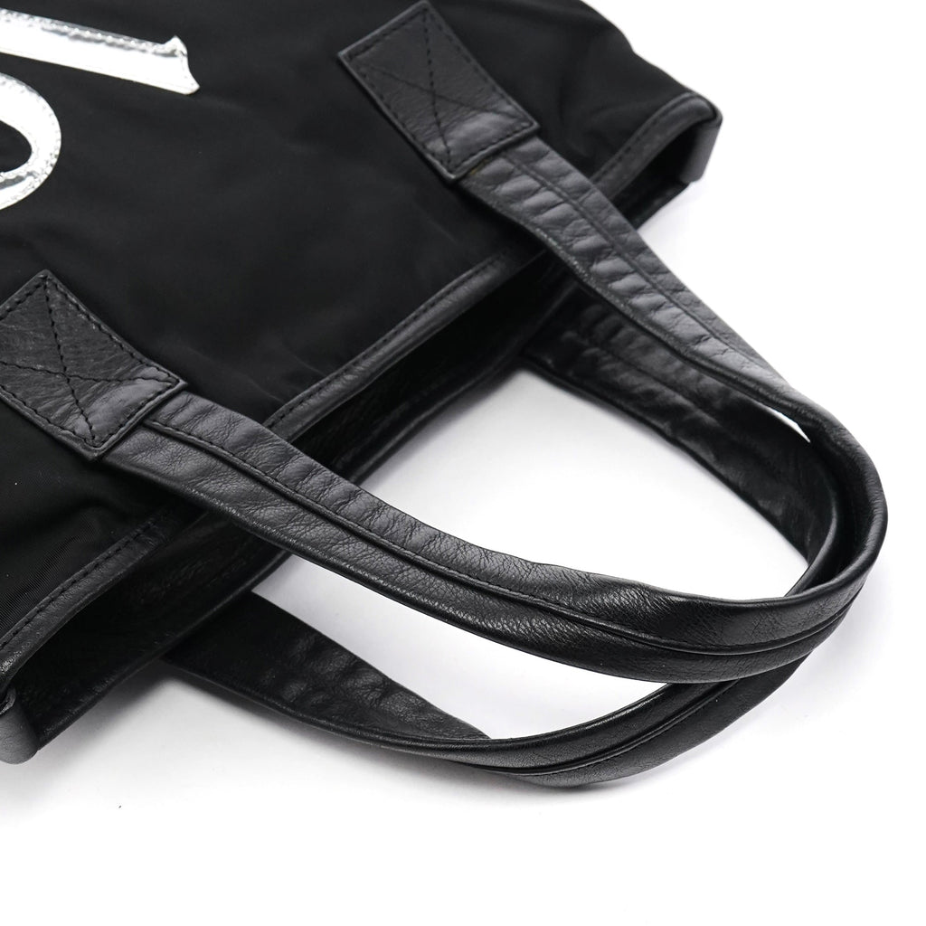 Black Nylon Silver Logo Tote Bag