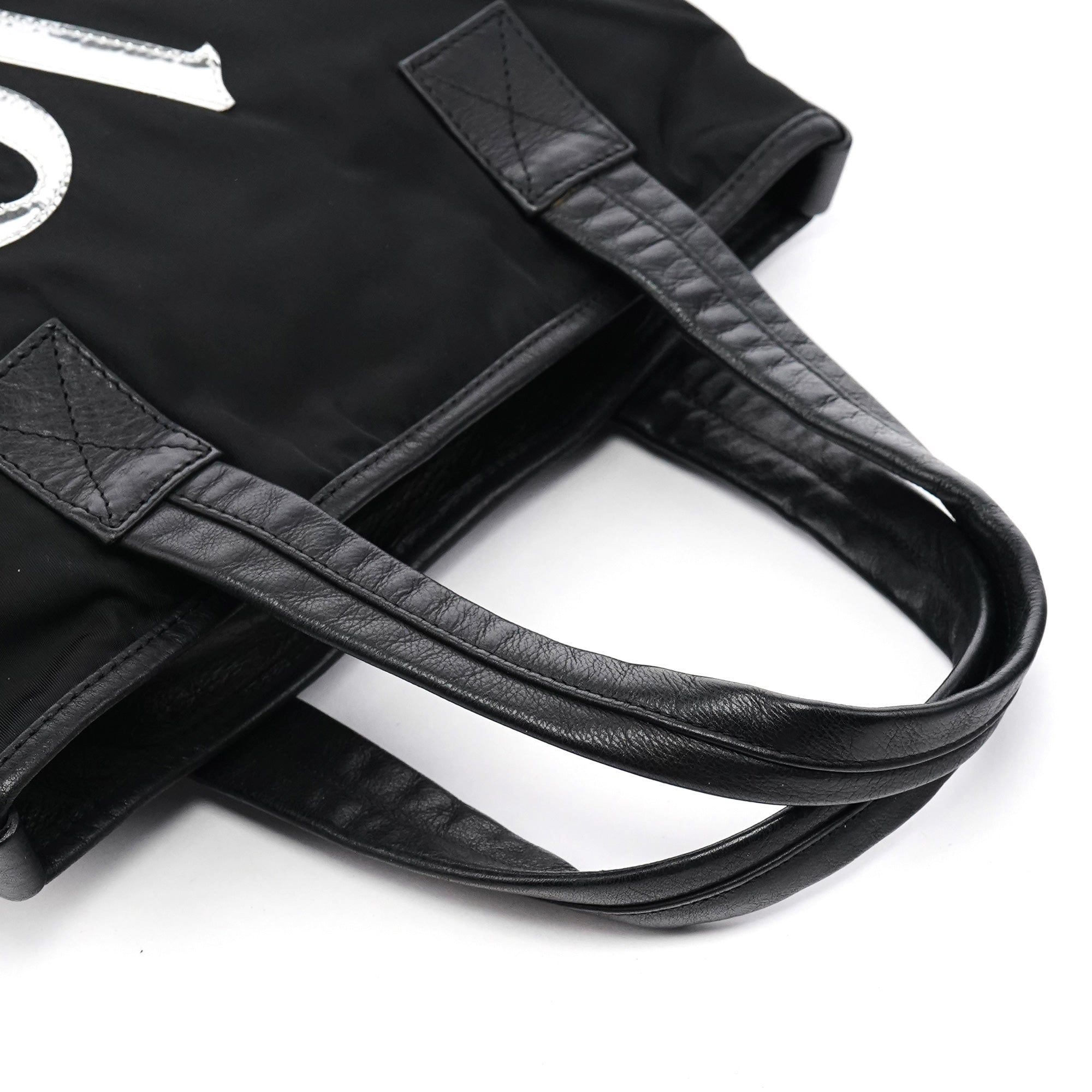 Black Nylon Silver Logo Tote Bag