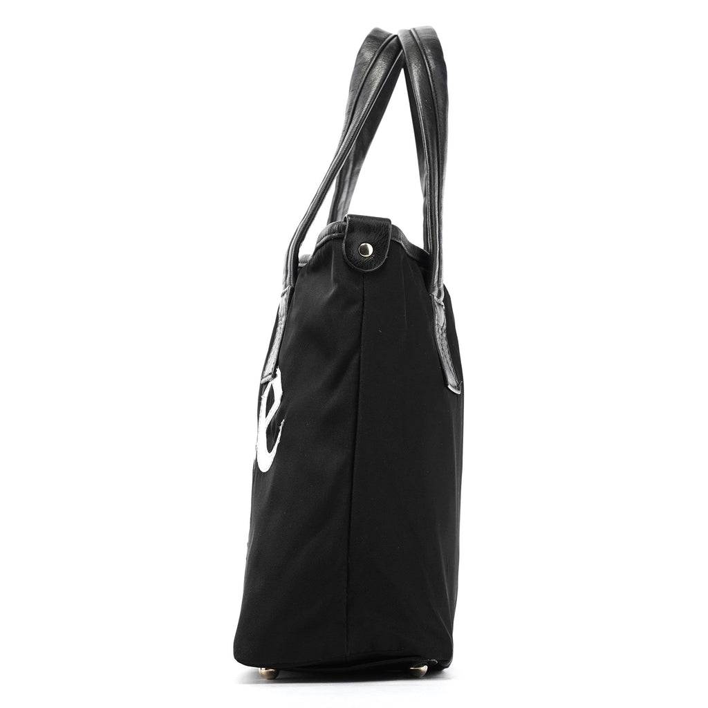 Black Nylon Silver Logo Tote Bag