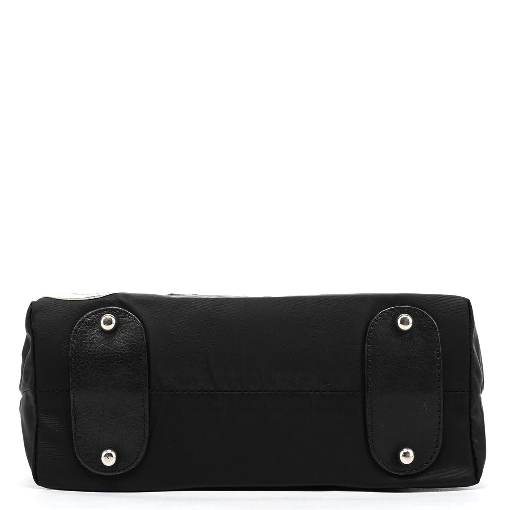Black Nylon Silver Logo Tote Bag