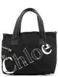 Black Nylon Silver Logo Tote Bag