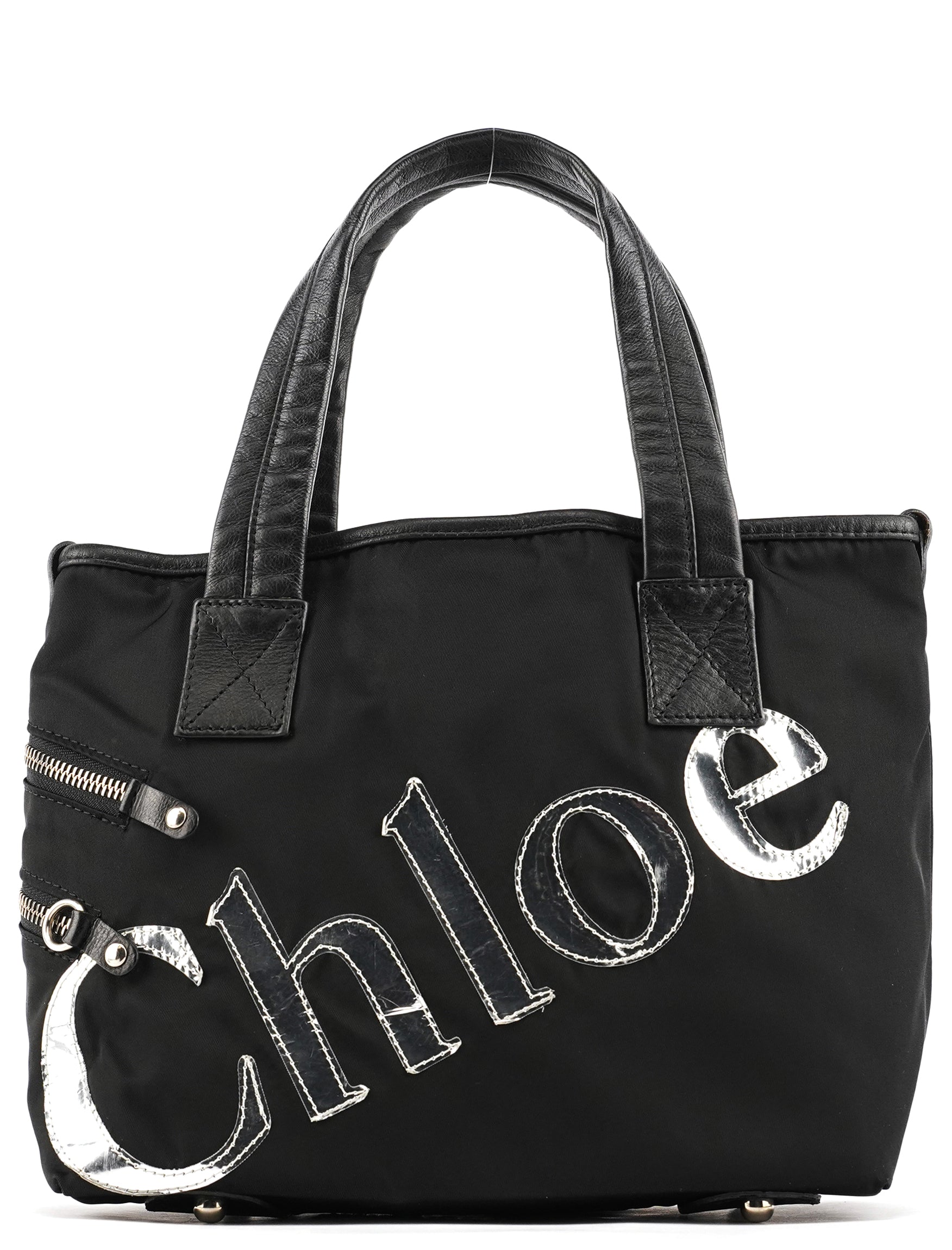 Black Nylon Silver Logo Tote Bag