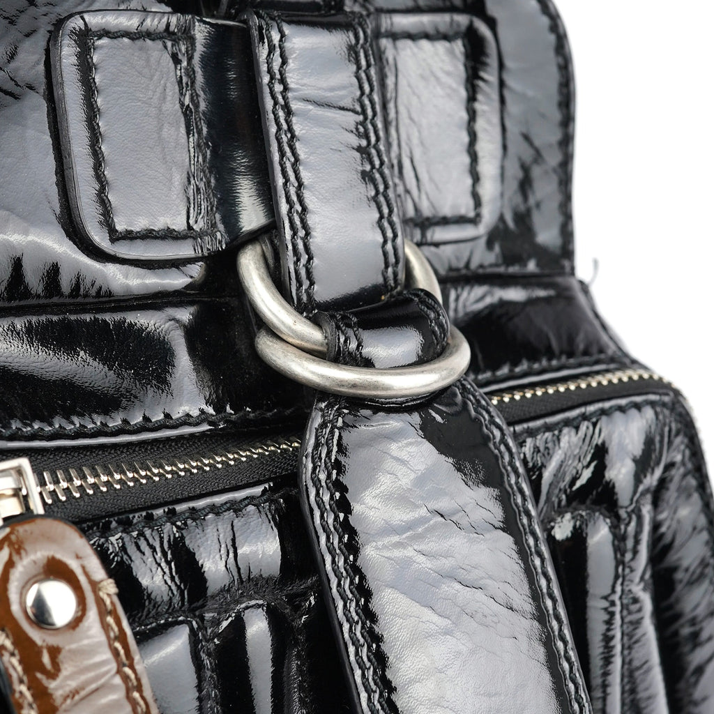 Black Patent Leather Bay Tote Bag