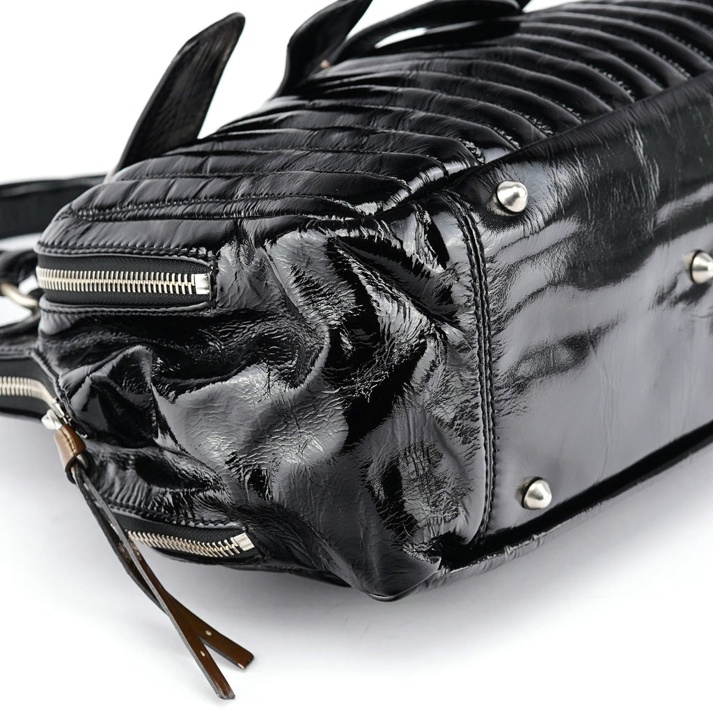 Black Patent Leather Bay Tote Bag