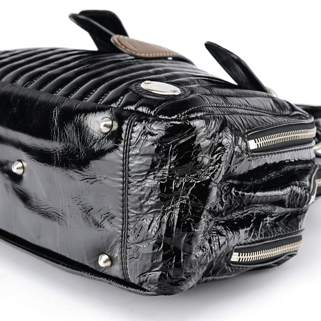 Black Patent Leather Bay Tote Bag
