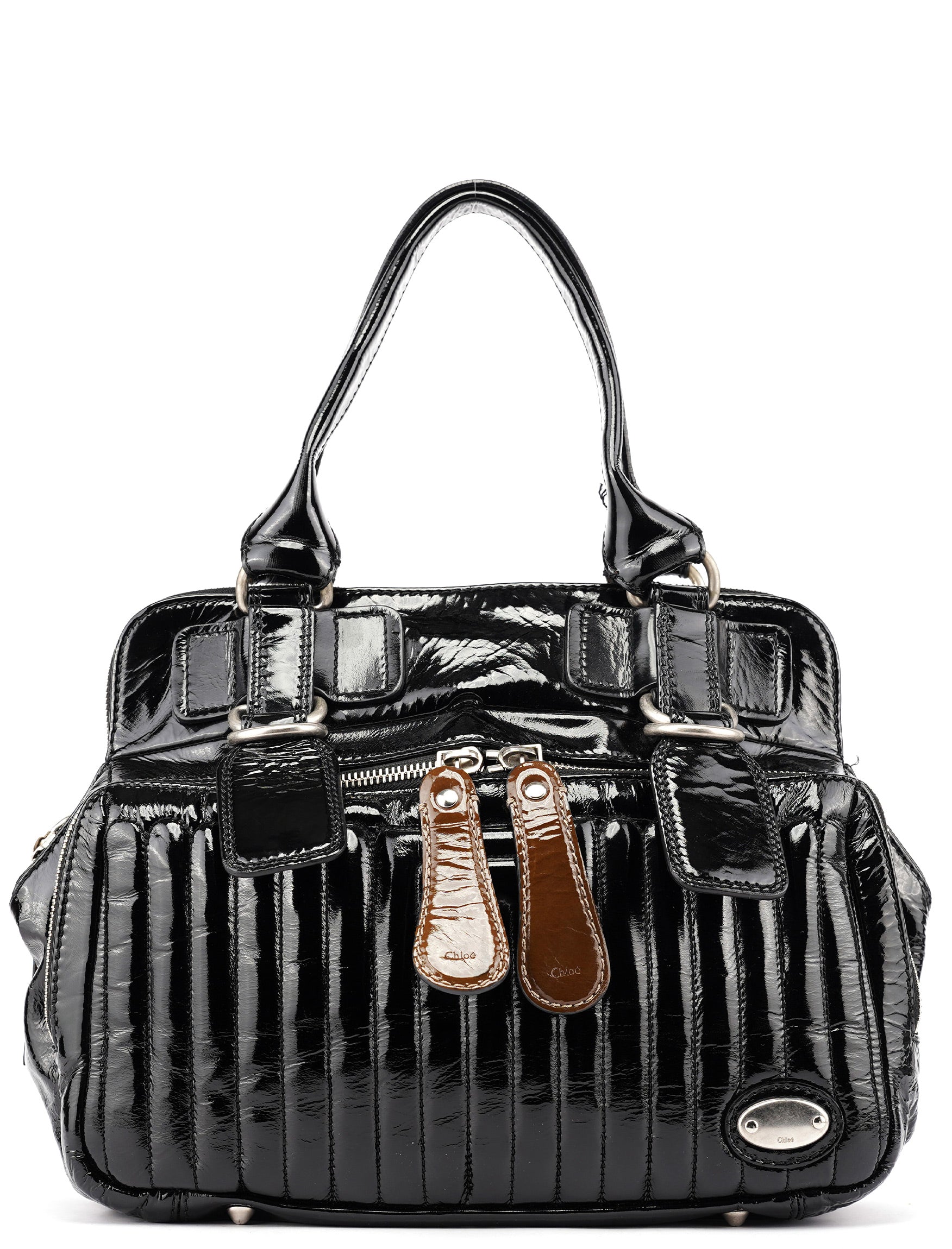 Black Patent Leather Bay Tote Bag