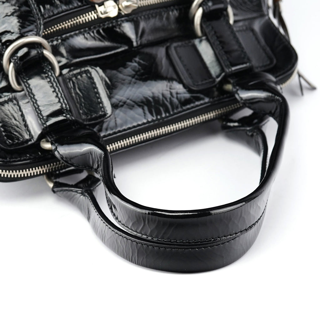 Black Patent Leather Bay Tote Bag
