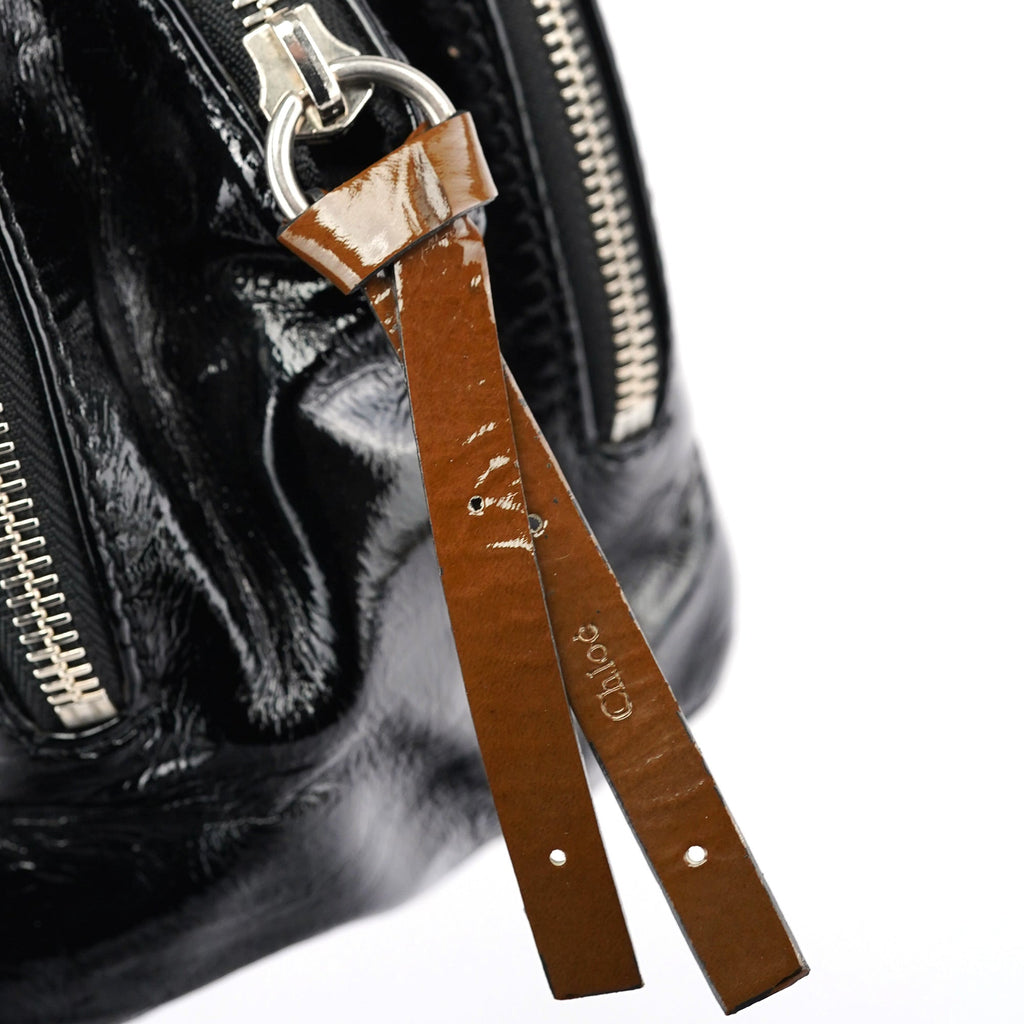 Black Patent Leather Bay Tote Bag