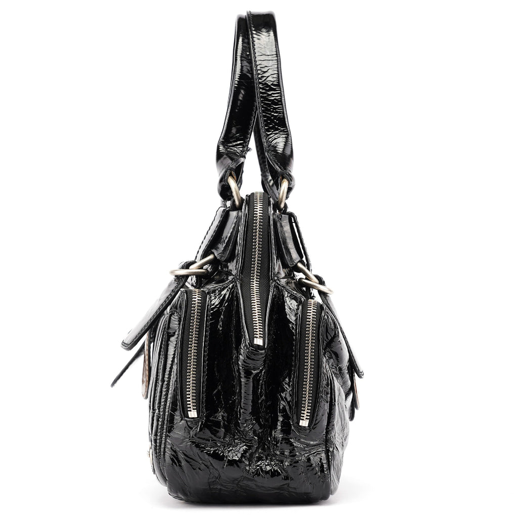 Black Patent Leather Bay Tote Bag