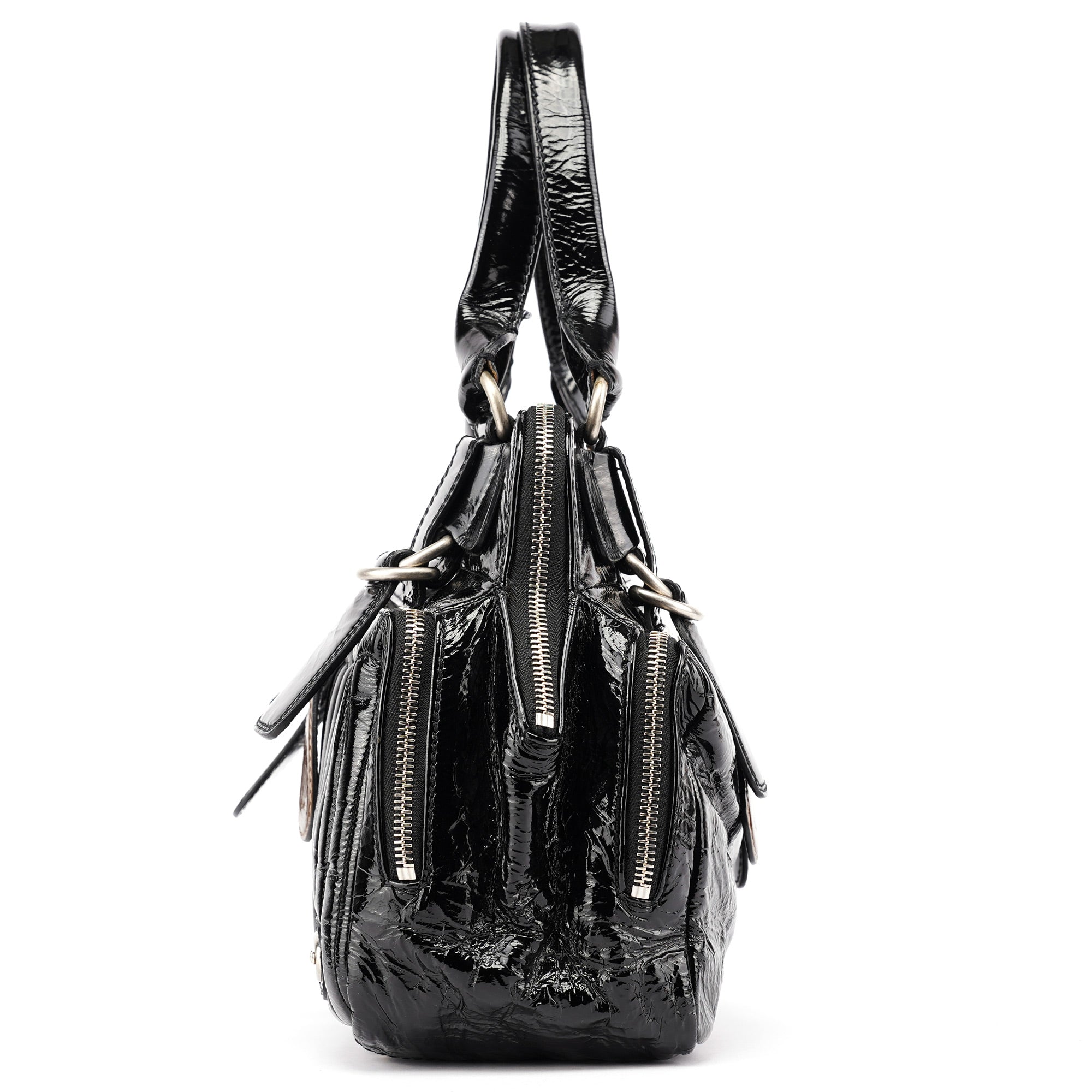 Black Patent Leather Bay Tote Bag