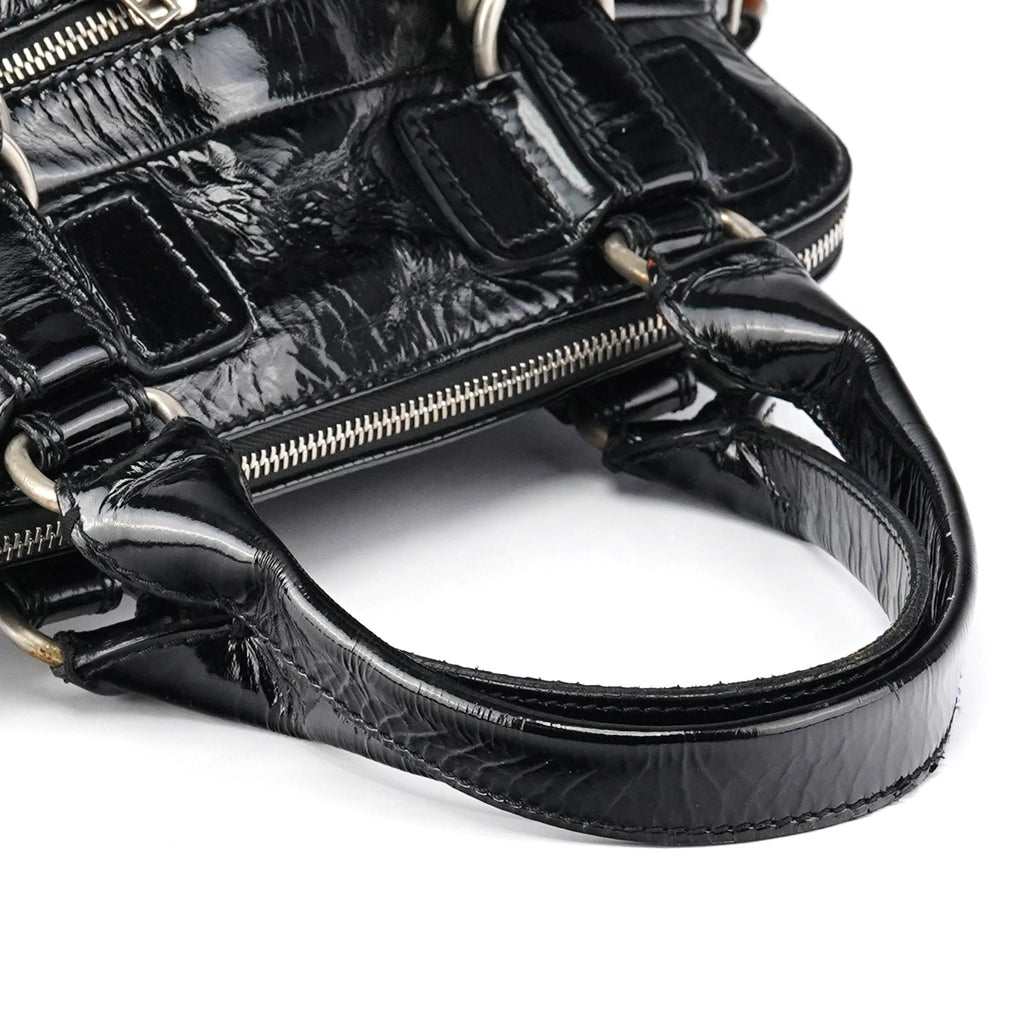 Black Patent Leather Bay Tote Bag