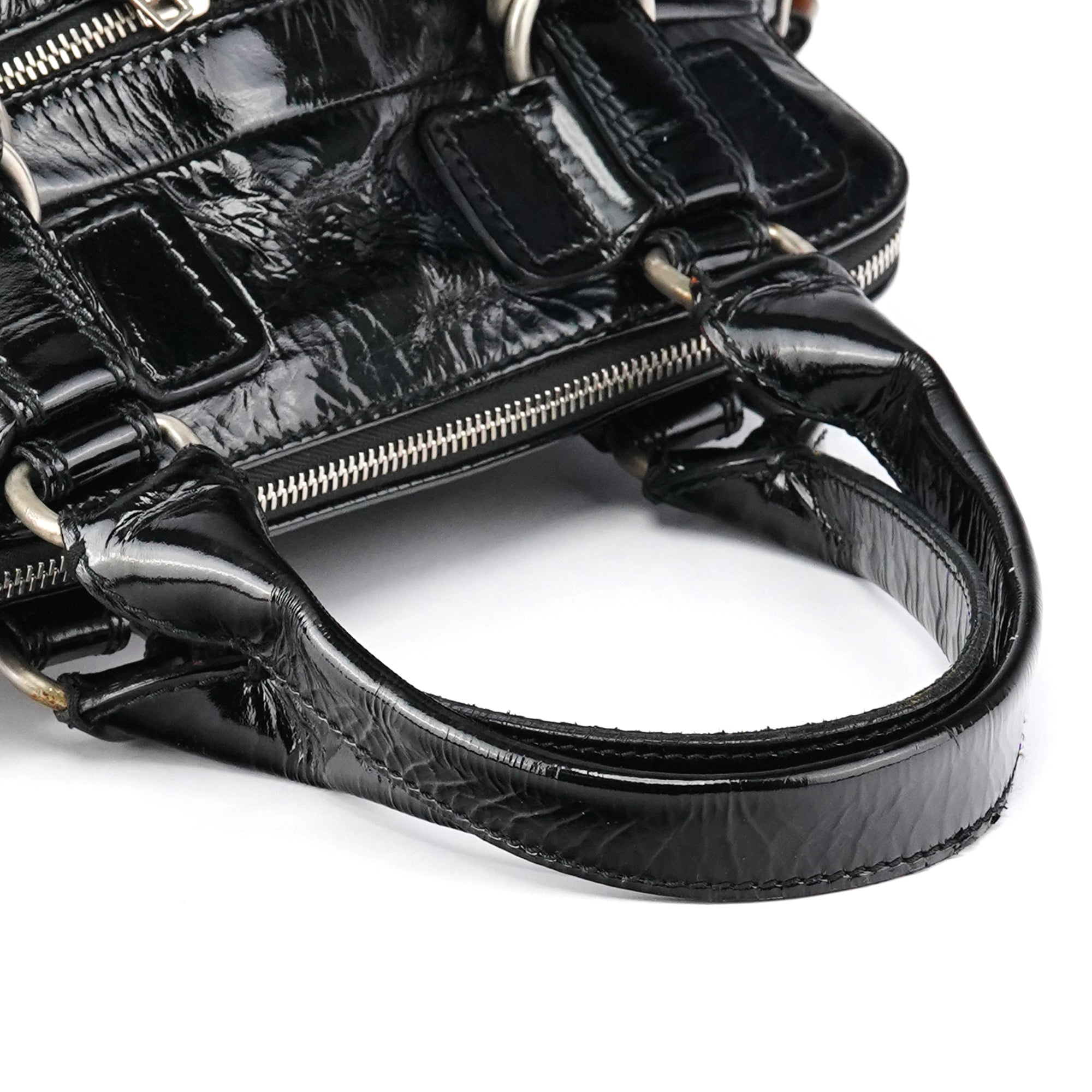 Black Patent Leather Bay Tote Bag