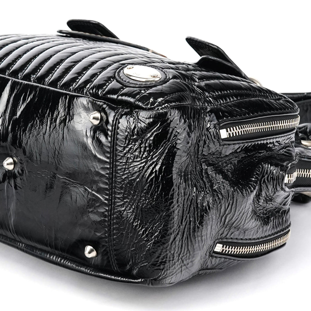 Black Patent Leather Bay Tote Bag