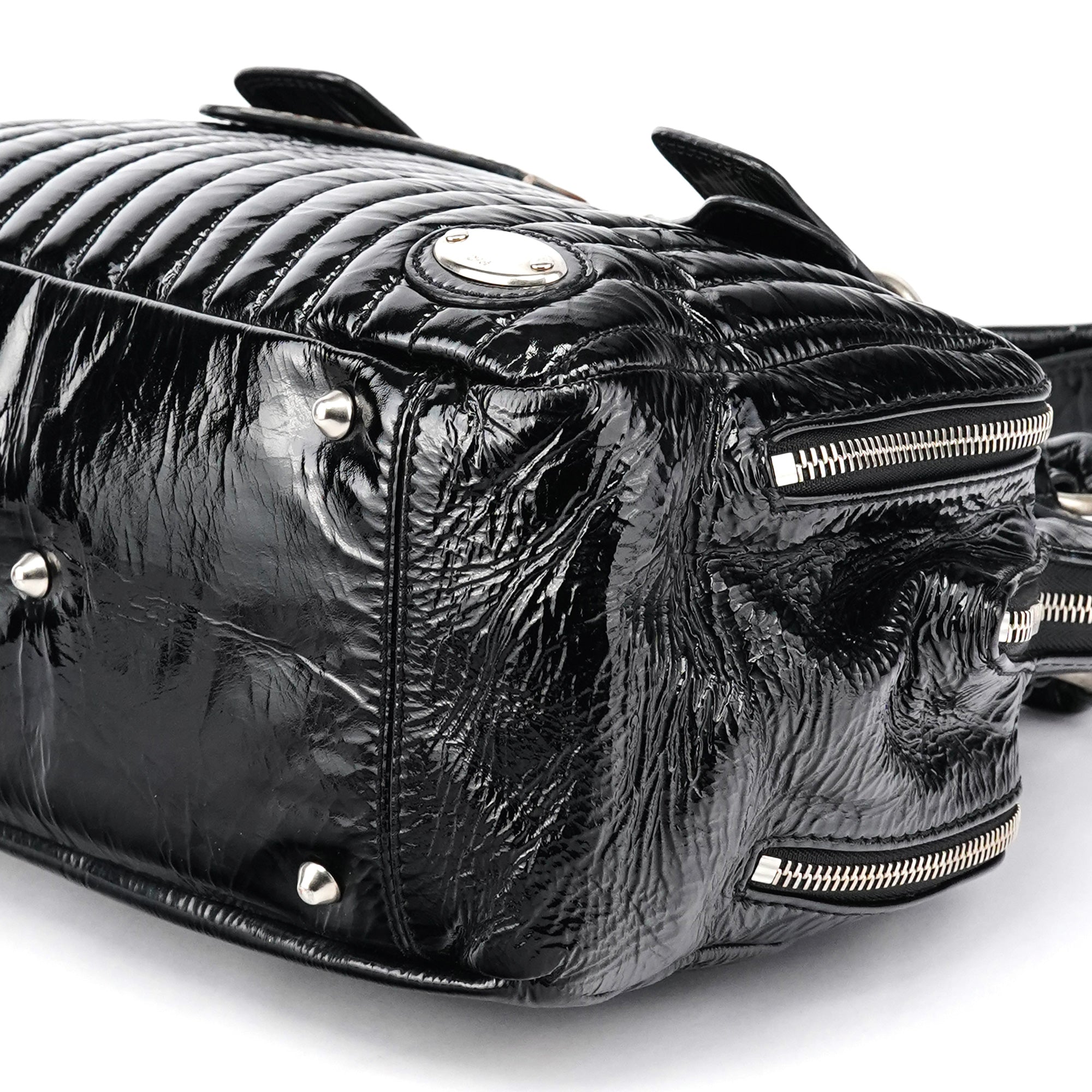 Black Patent Leather Bay Tote Bag
