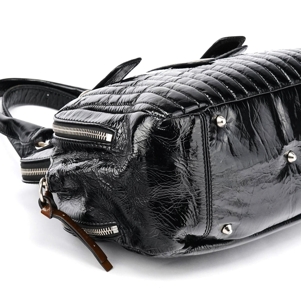 Black Patent Leather Bay Tote Bag