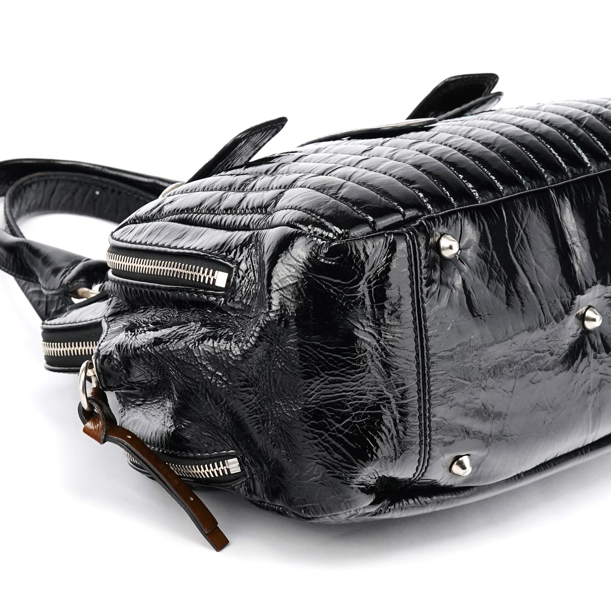 Black Patent Leather Bay Tote Bag
