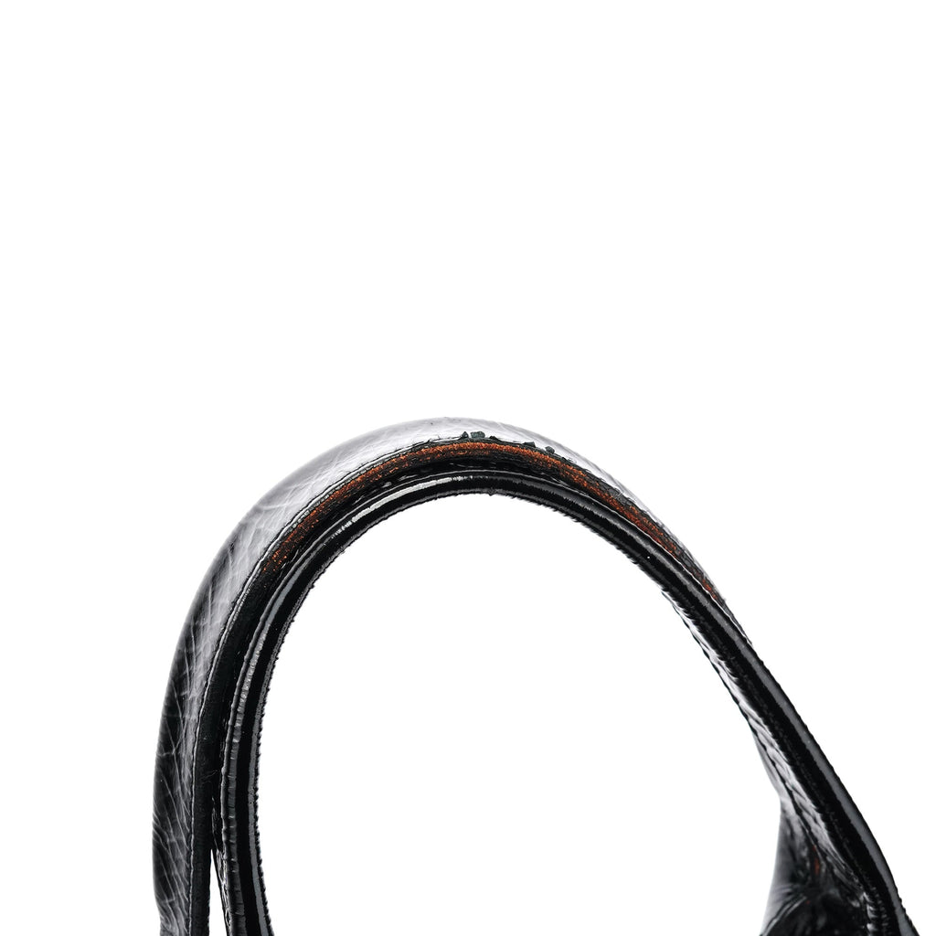 Black Patent Leather Bay Tote Bag