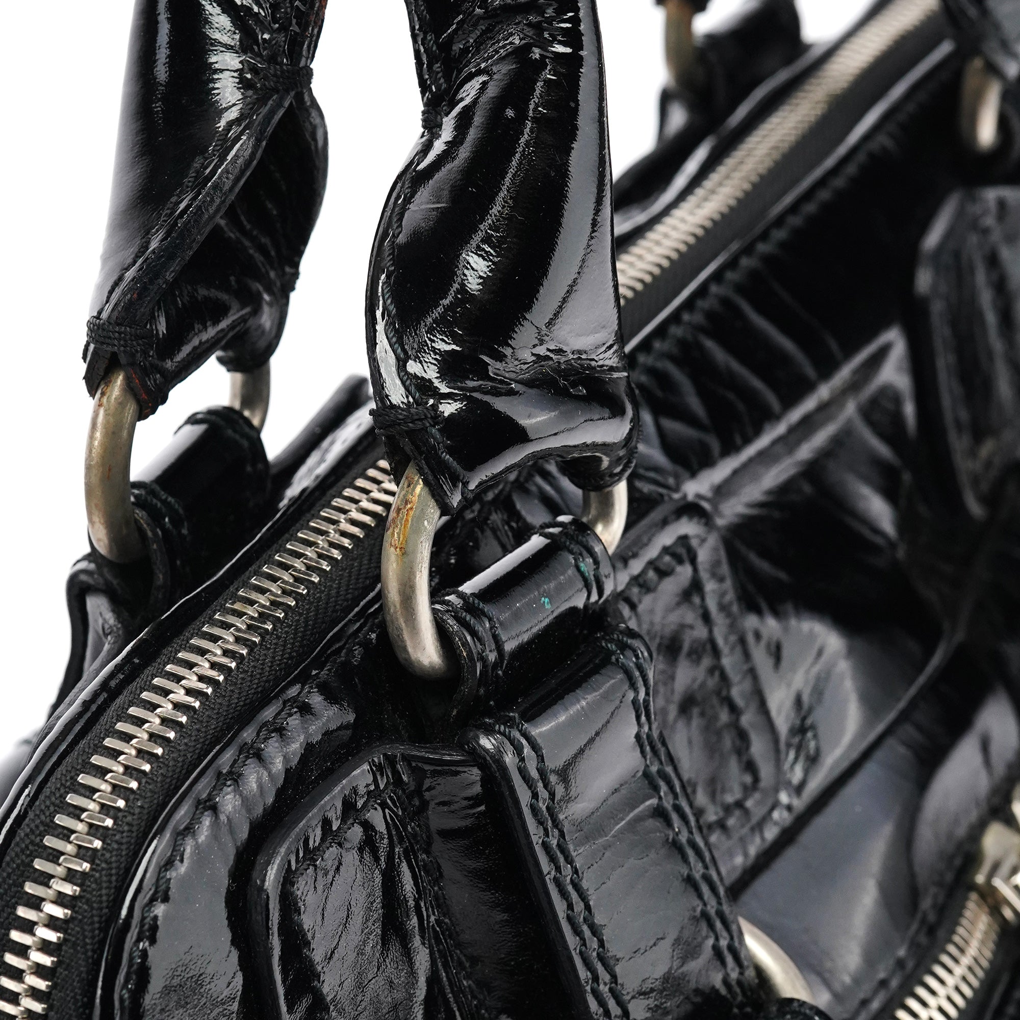 Black Patent Leather Bay Tote Bag
