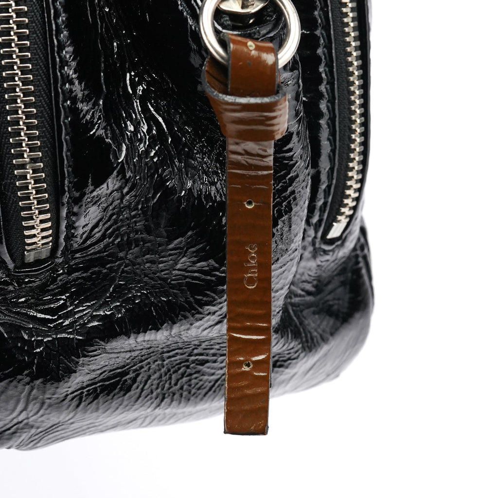 Black Patent Leather Bay Tote Bag