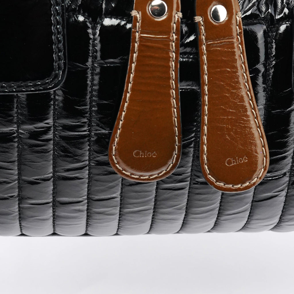 Black Patent Leather Bay Tote Bag